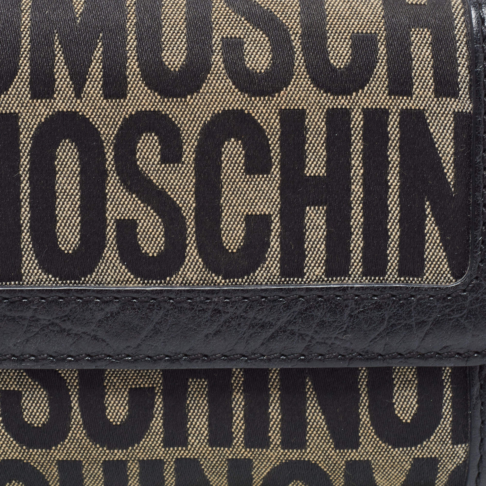 Moschino Black Monogram Canvas and Leather French Flap Wallet Moschino