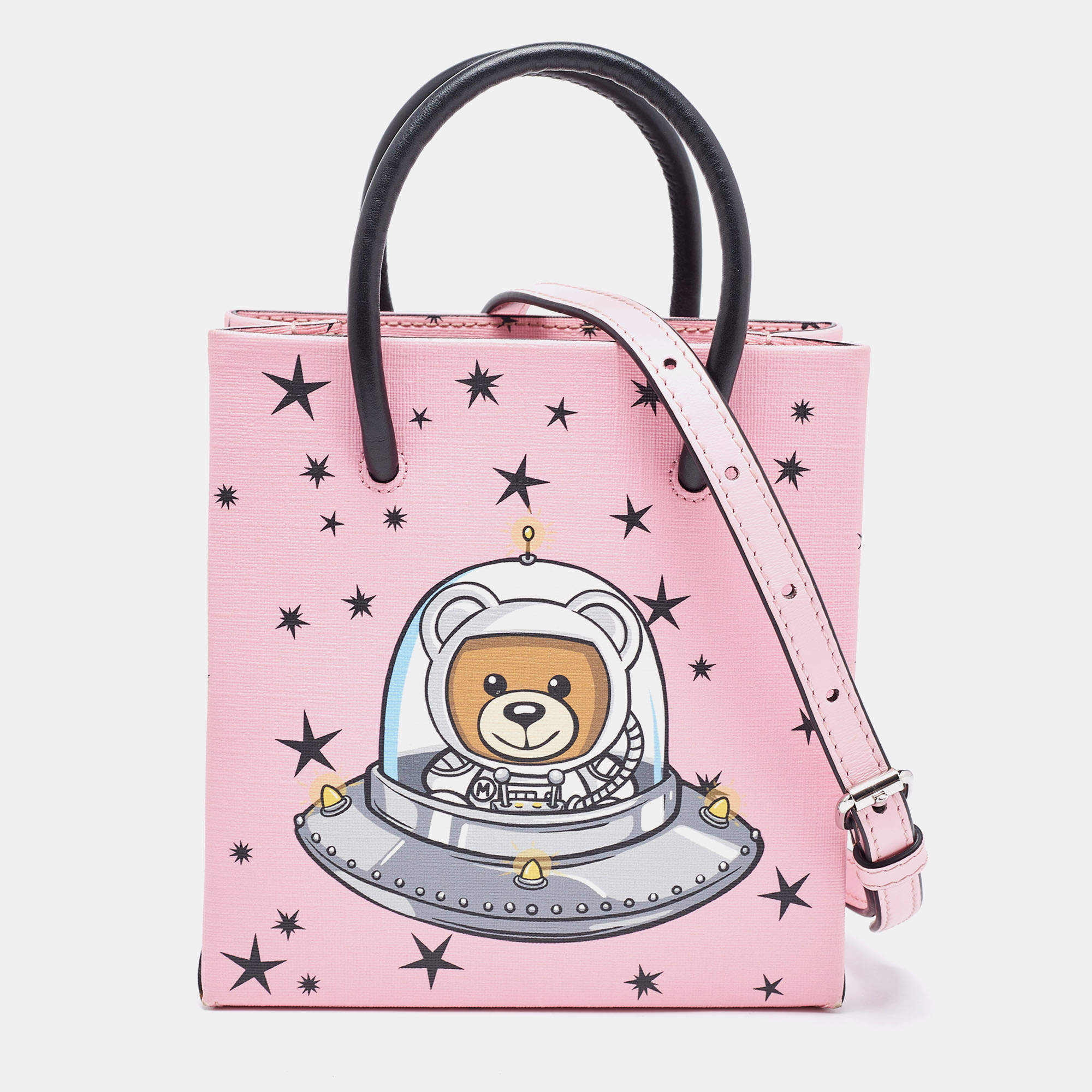 Pre Owned Moschino Pink/Black Leather Ufo Teddy Tote