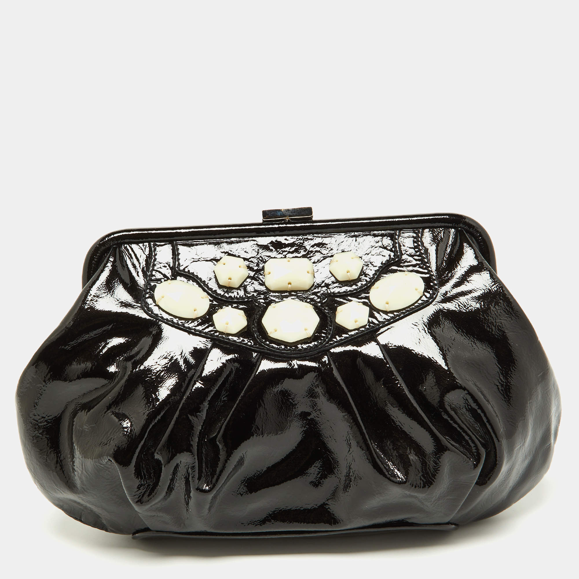 Pre Owned Moschino Black Patent Leather Clutch