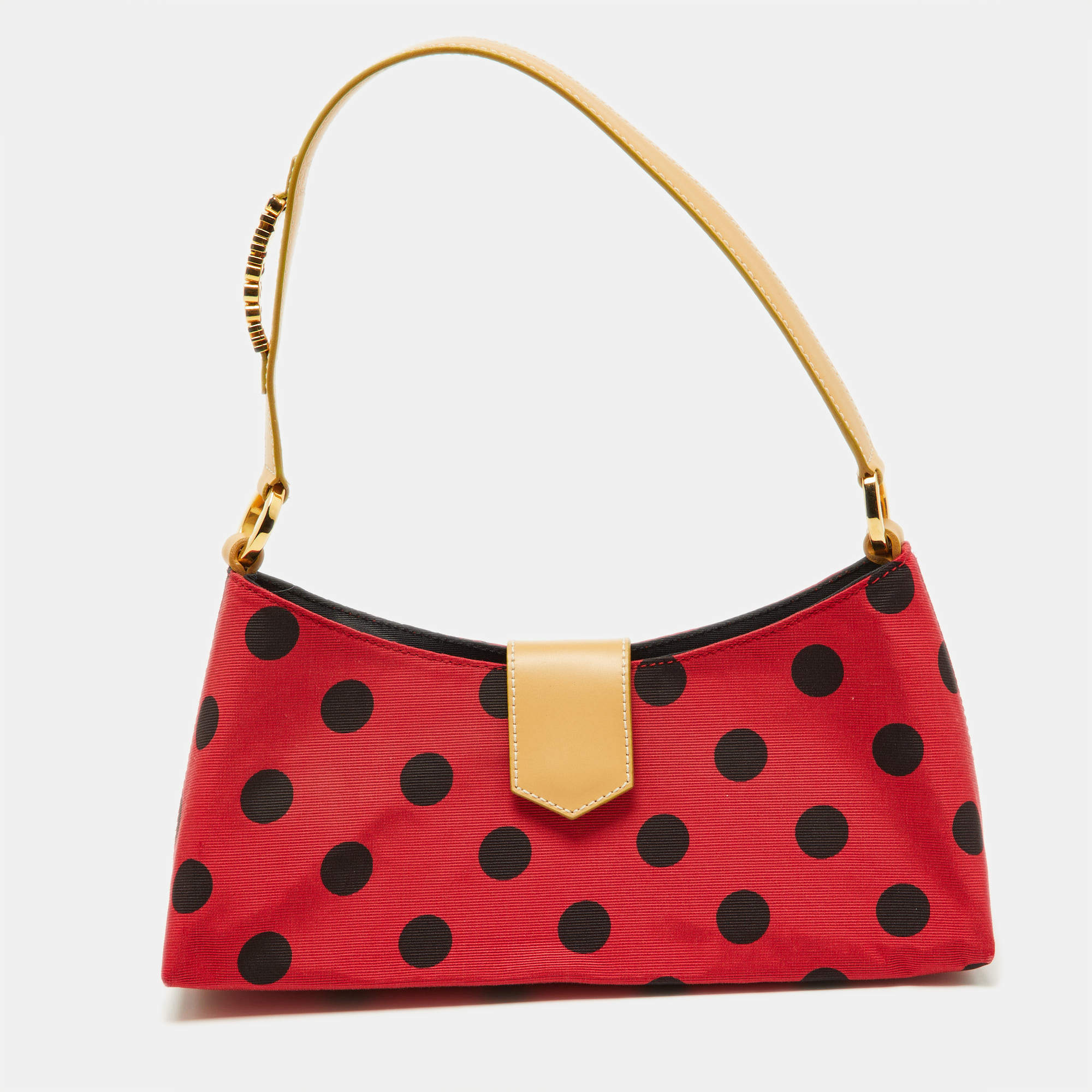 Moschino Red/Black Canvas and Leather Polka Baguette Bag