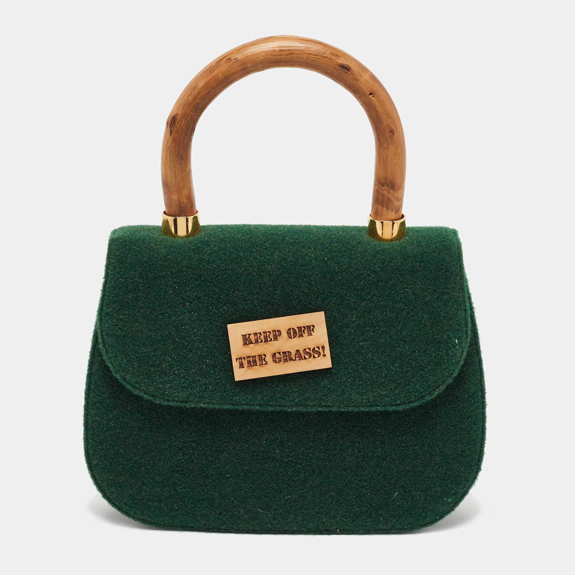 Pre Owned Moschino Green Wool Bamboo Top Handle Bag