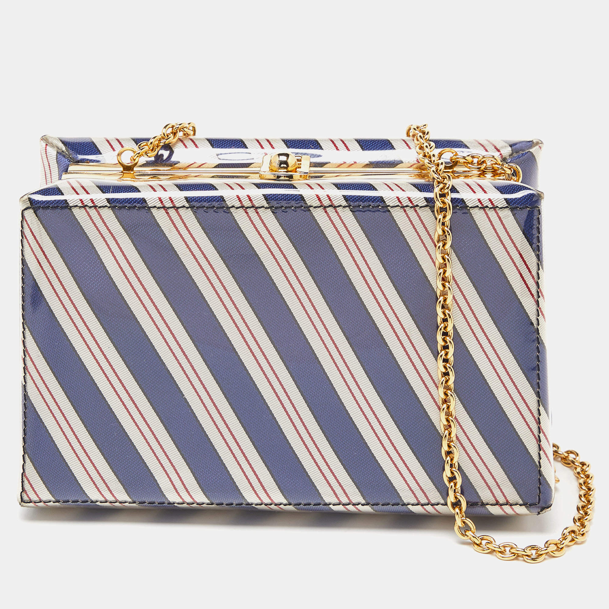 Moschino Multicolor Stripe PVC Frame Chain Clutch