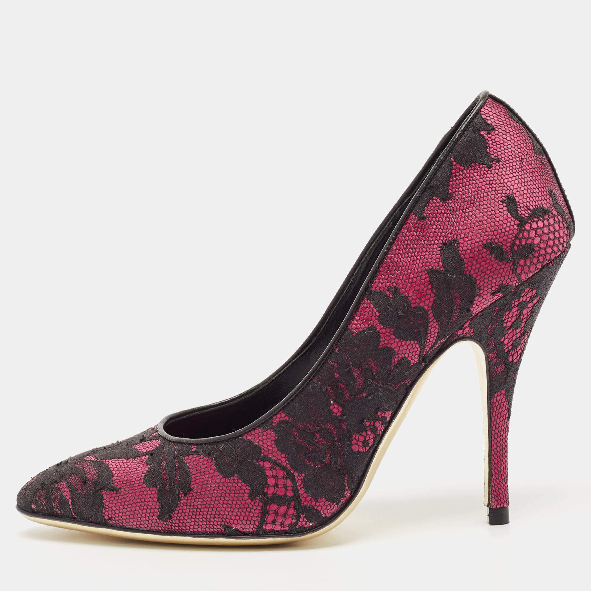 Moschino Black/Purple Lace and Mesh Pointed Toe Pumps Size 38