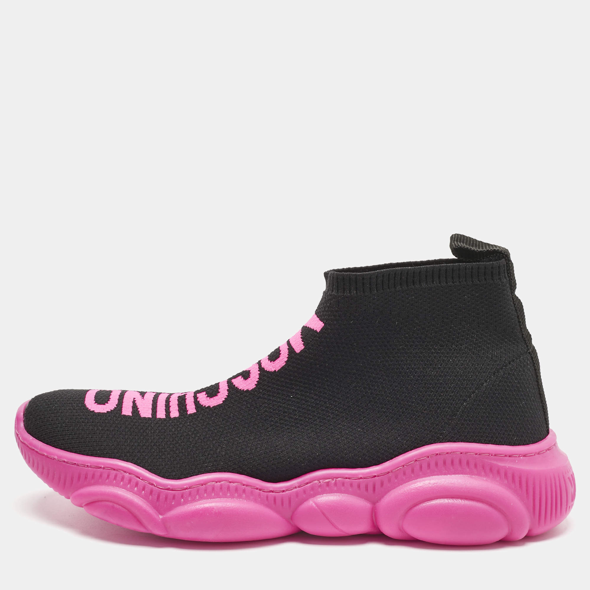 Pre Owned Moschino Black Jacquard Logo High Top Sneakers Size 36