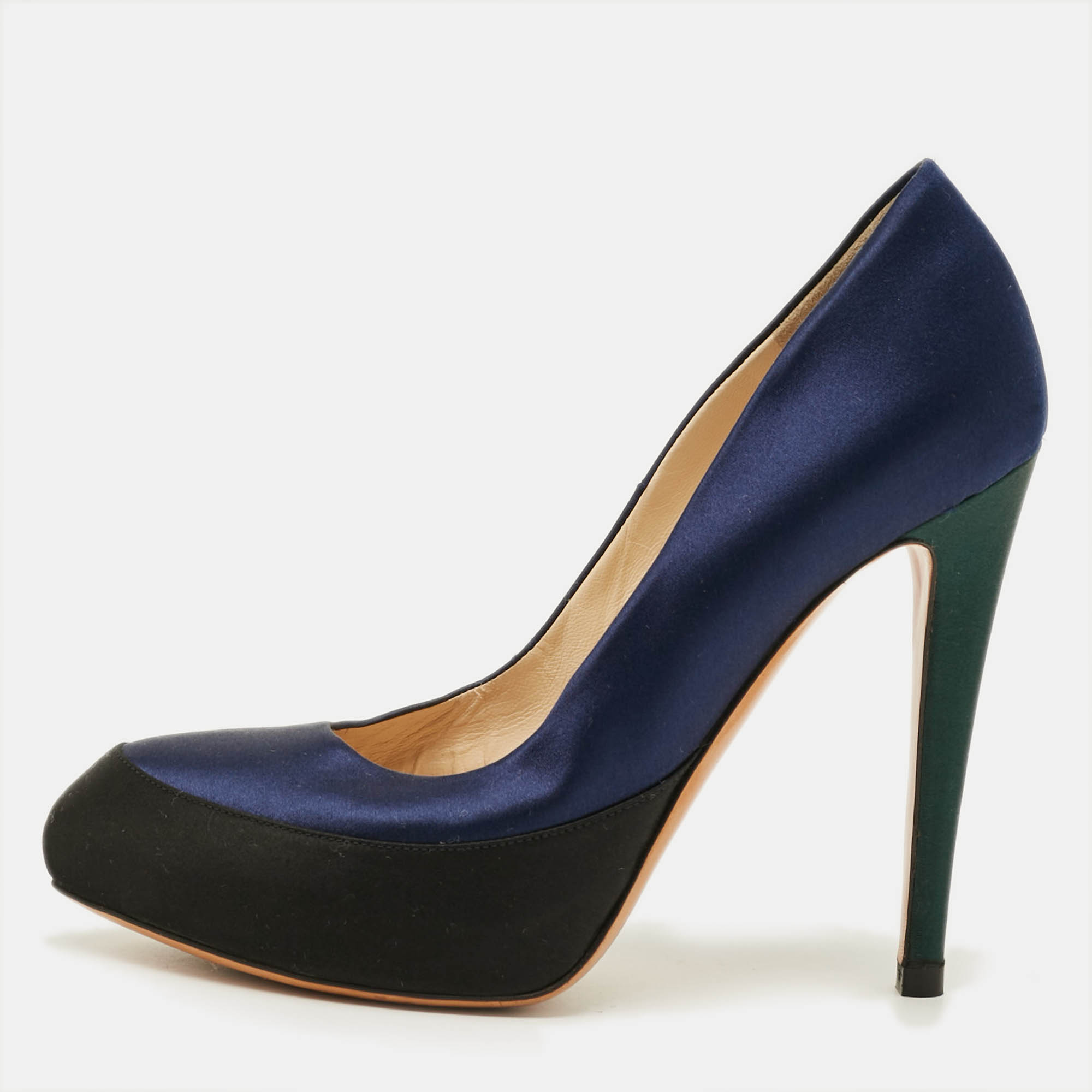 Pre Owned Moschino Size 38 Tricolor Velvet Platform Pumps