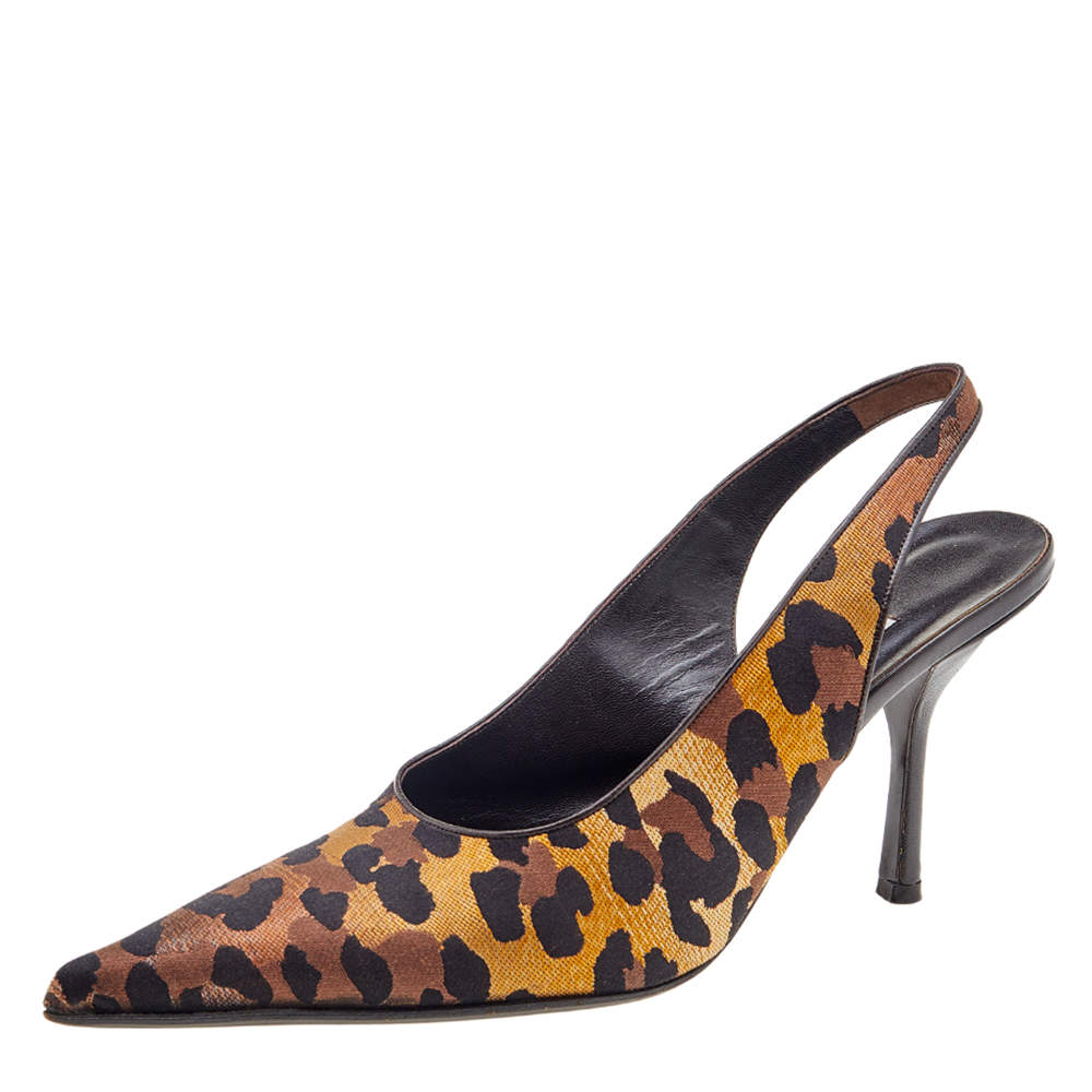 Pre Owned Moschino Multicolor Leopard Print Fabric Slingback Sandals Size 36.5