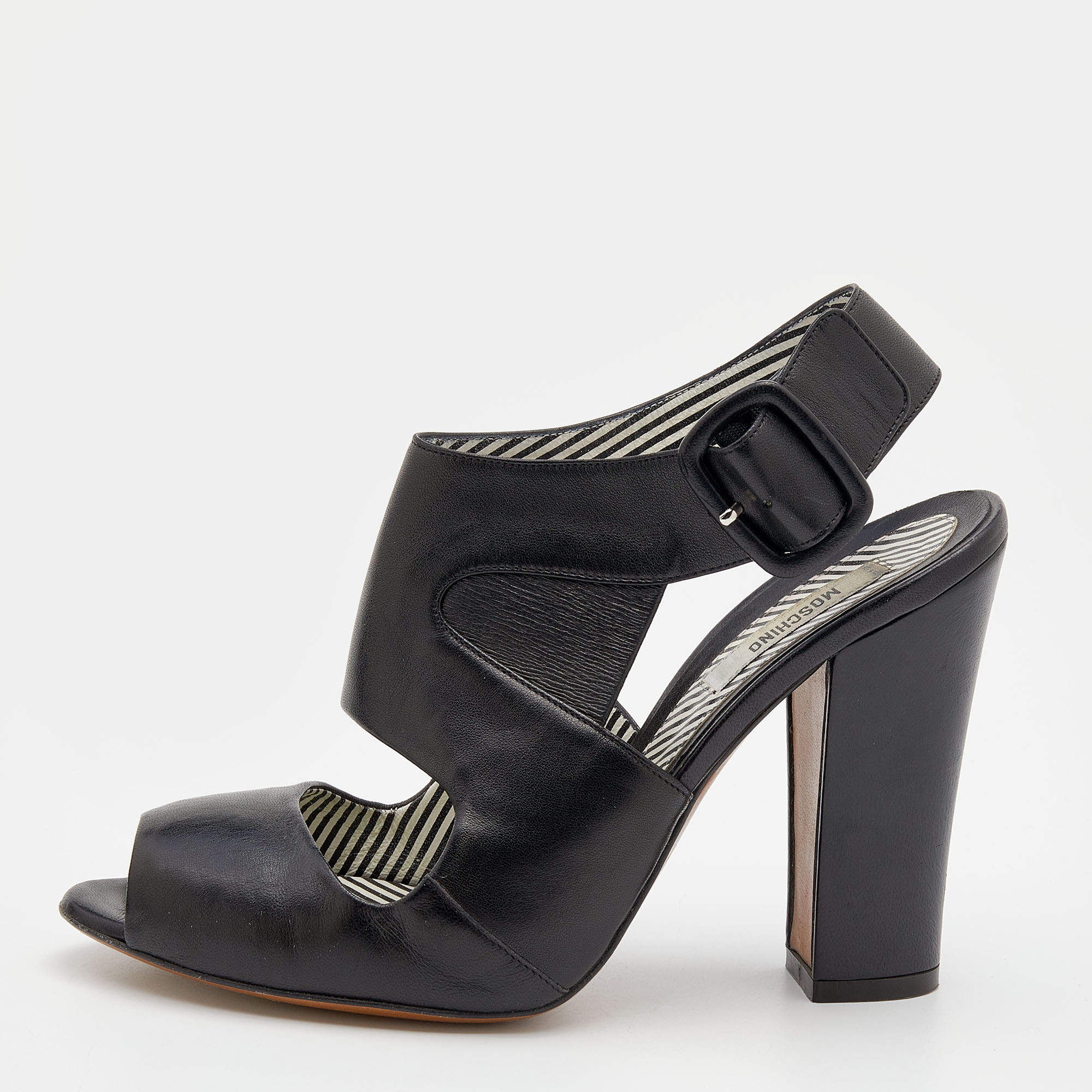 Pre Owned Moschino Black Leather Slingback Sandals Size 39