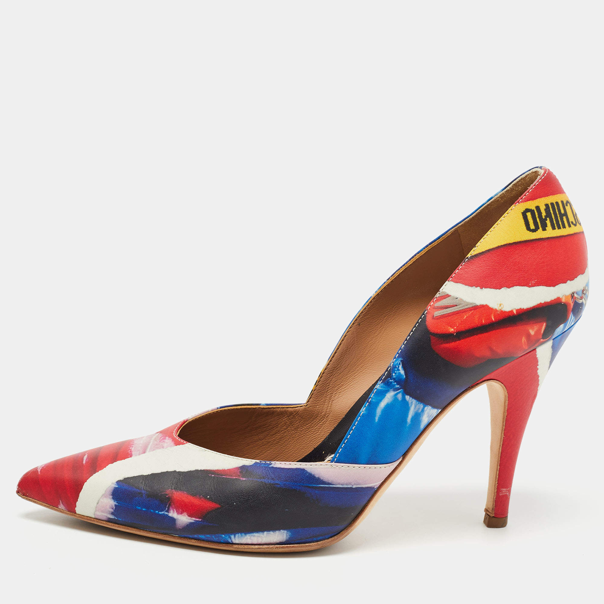 Moschino Multicolor Printed Leather Pointed Toe Pumps Size 39