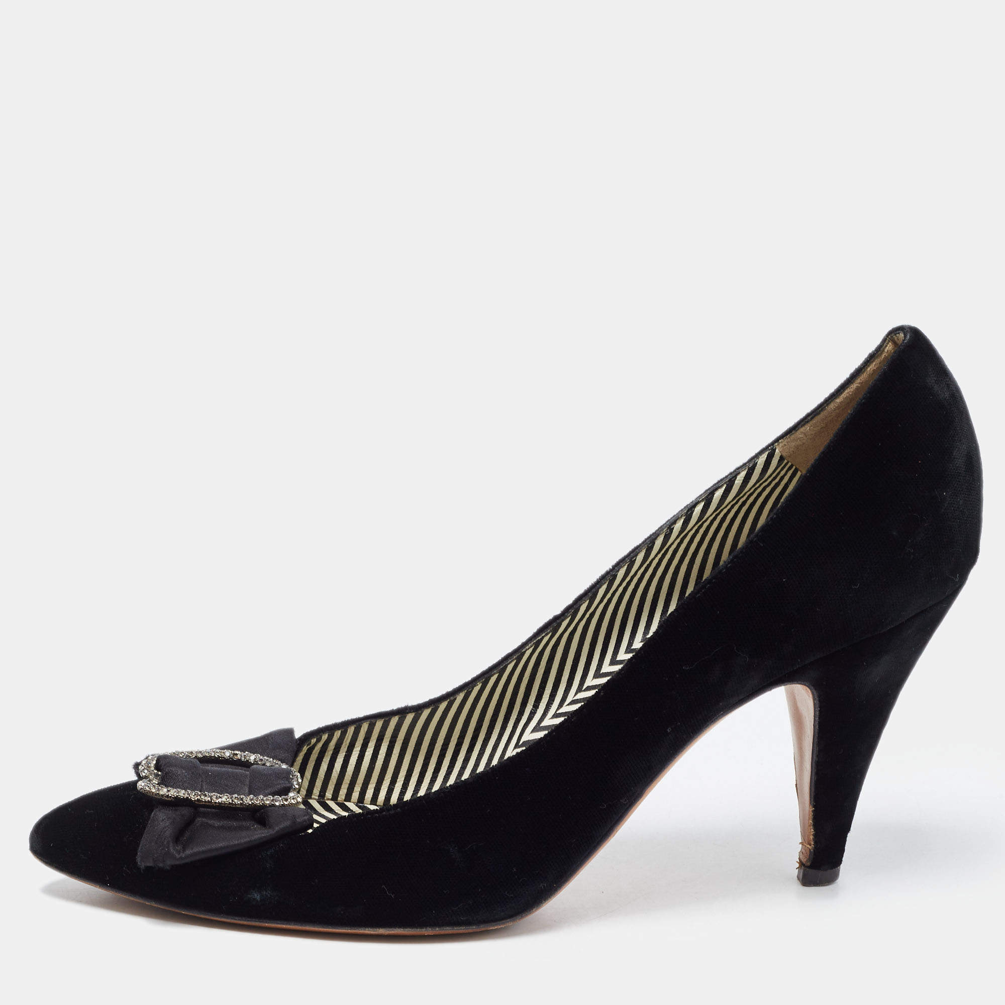 Moschino Black Velvet and Satin Crystal Embellished Bow Pumps Size 41
