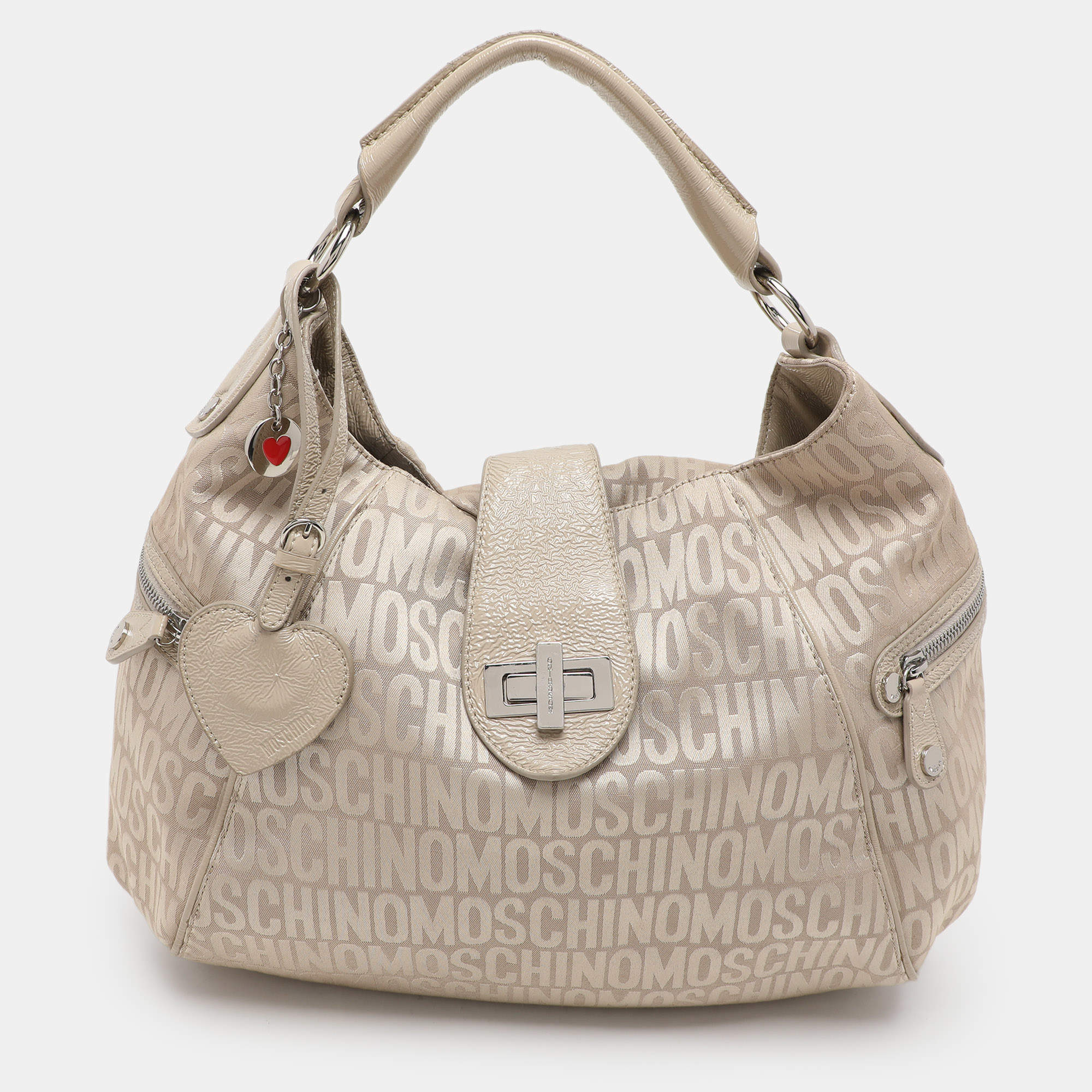 Pre Owned Movado Beige Canvas and Patent Leather Hobo