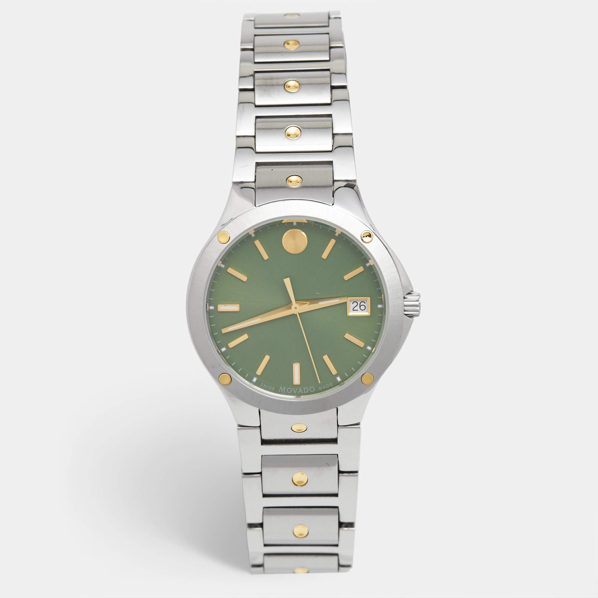 Pre Owned Movado Green Two-Tone Stainless Steel SE 0607635 Women's Wristwatch 32 mm