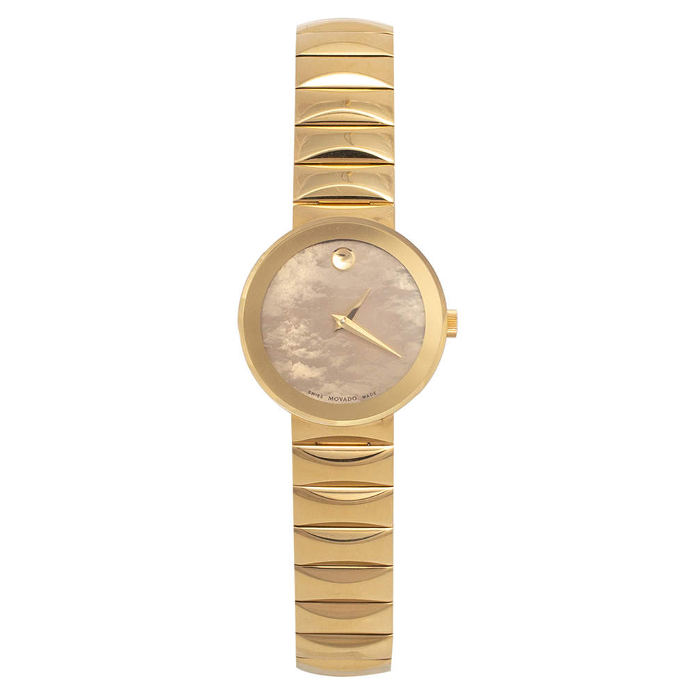 Pre Owned Movado Champagne MOP Gold Plated Stainless Steel Museum 11.8.36.1371 Women's Wristwatch 26 mm