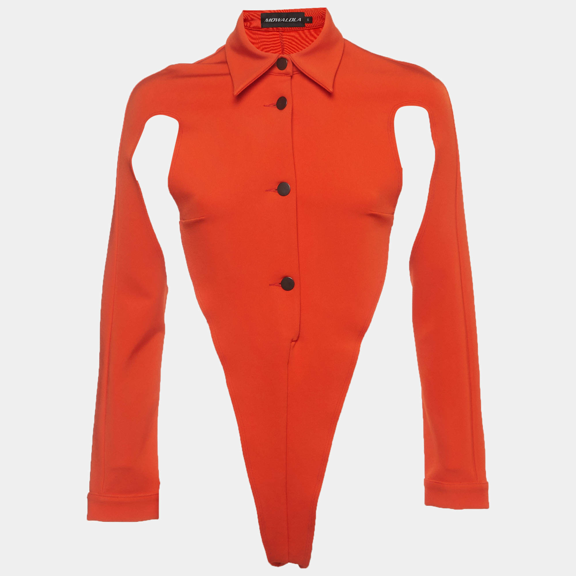 مملوكة مسبقًا Mowalola Orange Jersey Cut-Out Bodysuit Top S