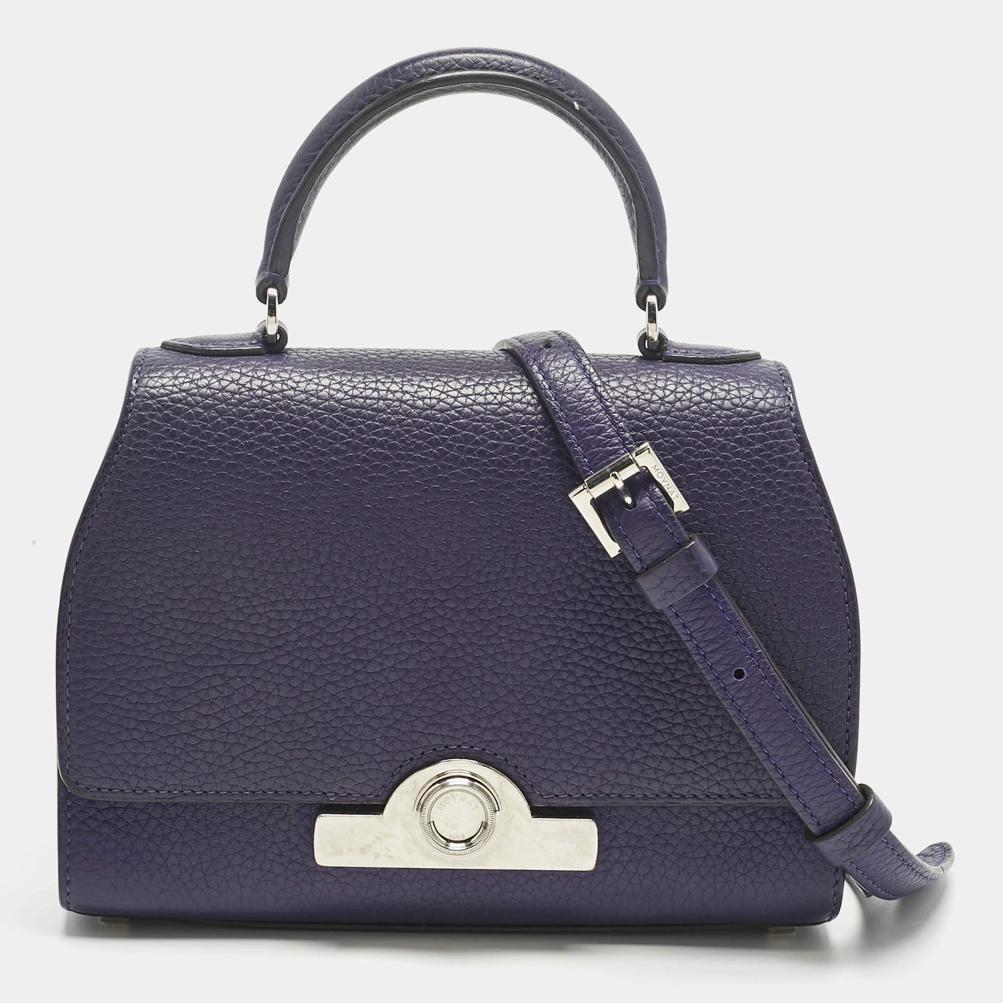 Pre Owned MOYNAT Purple Leather Mini Réjane Top Handle Bag