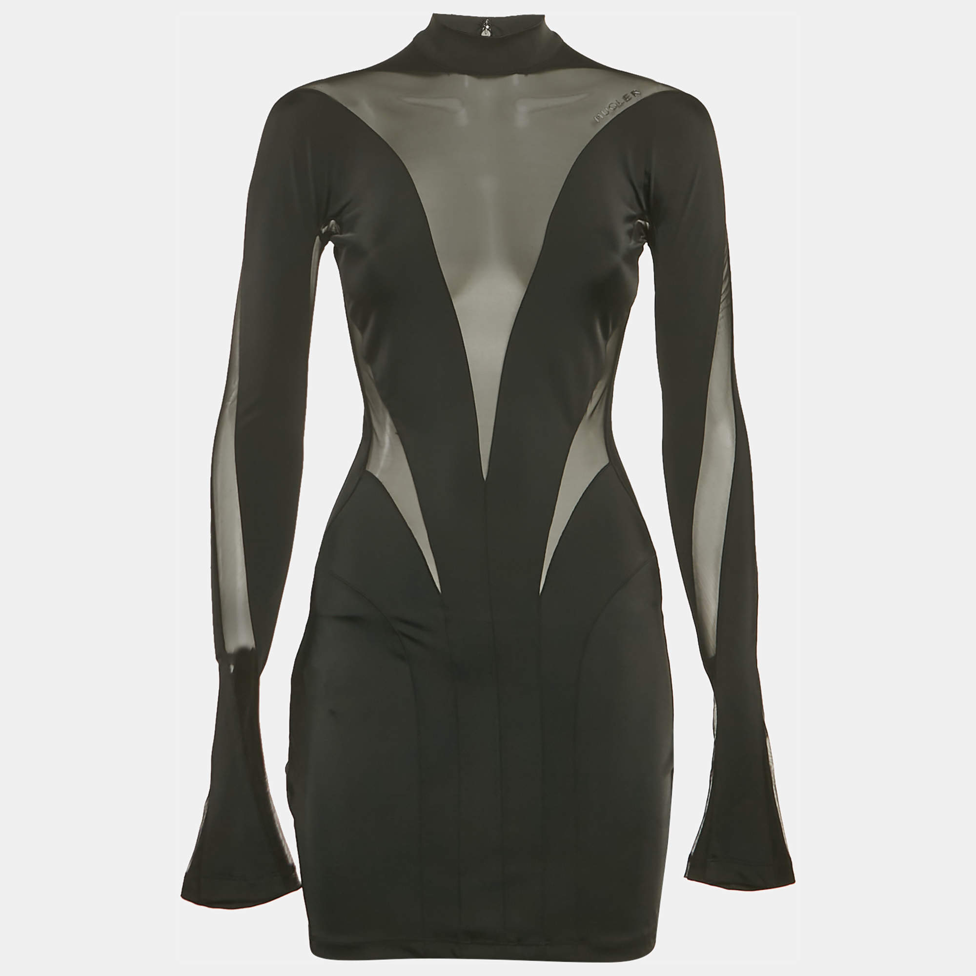 مملوكة مسبقًا Mugler x H&M Black Tulle Trim Jersey Bodycon Dress S