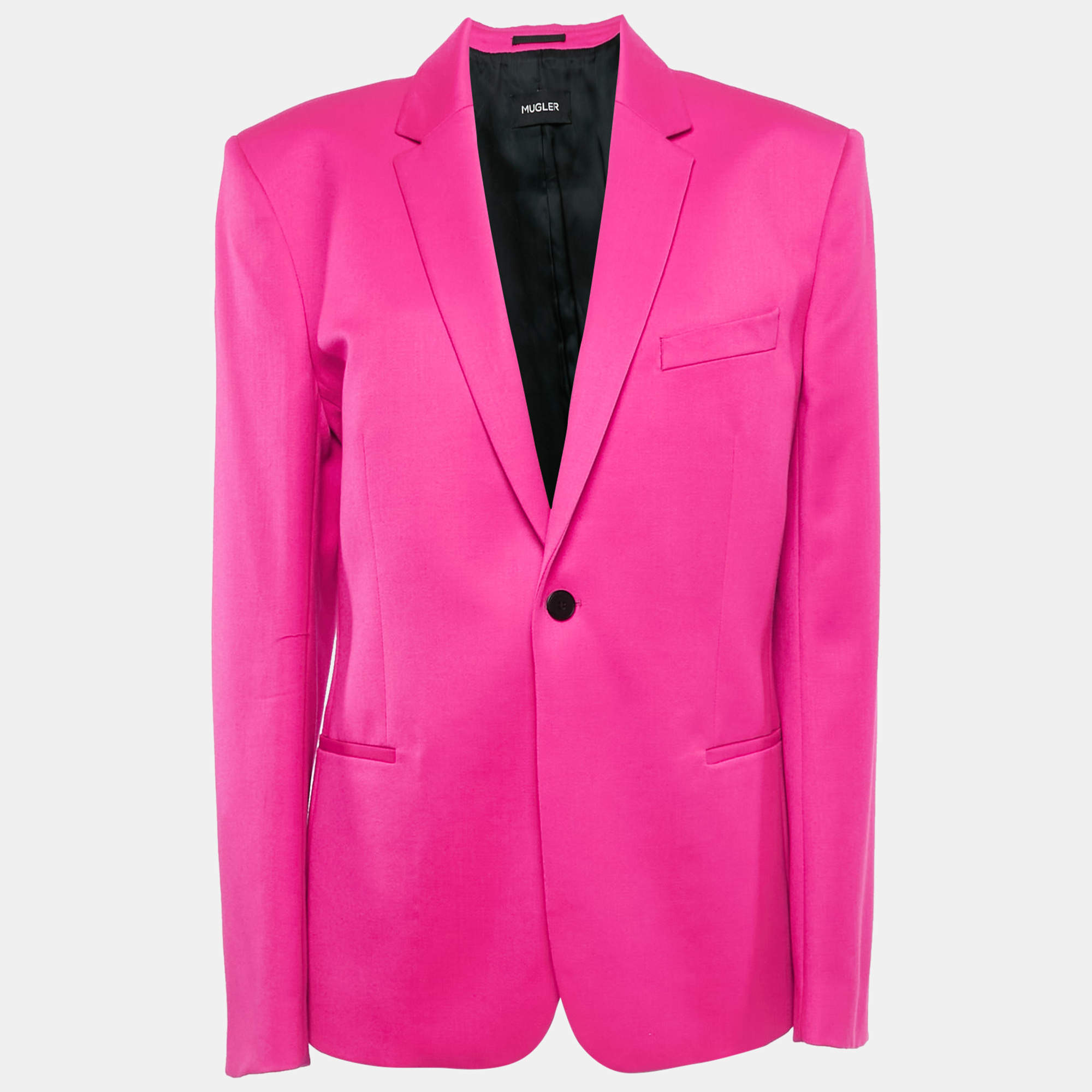 Mugler Fuchsia Pink Wool Single Breasted Blazer XL