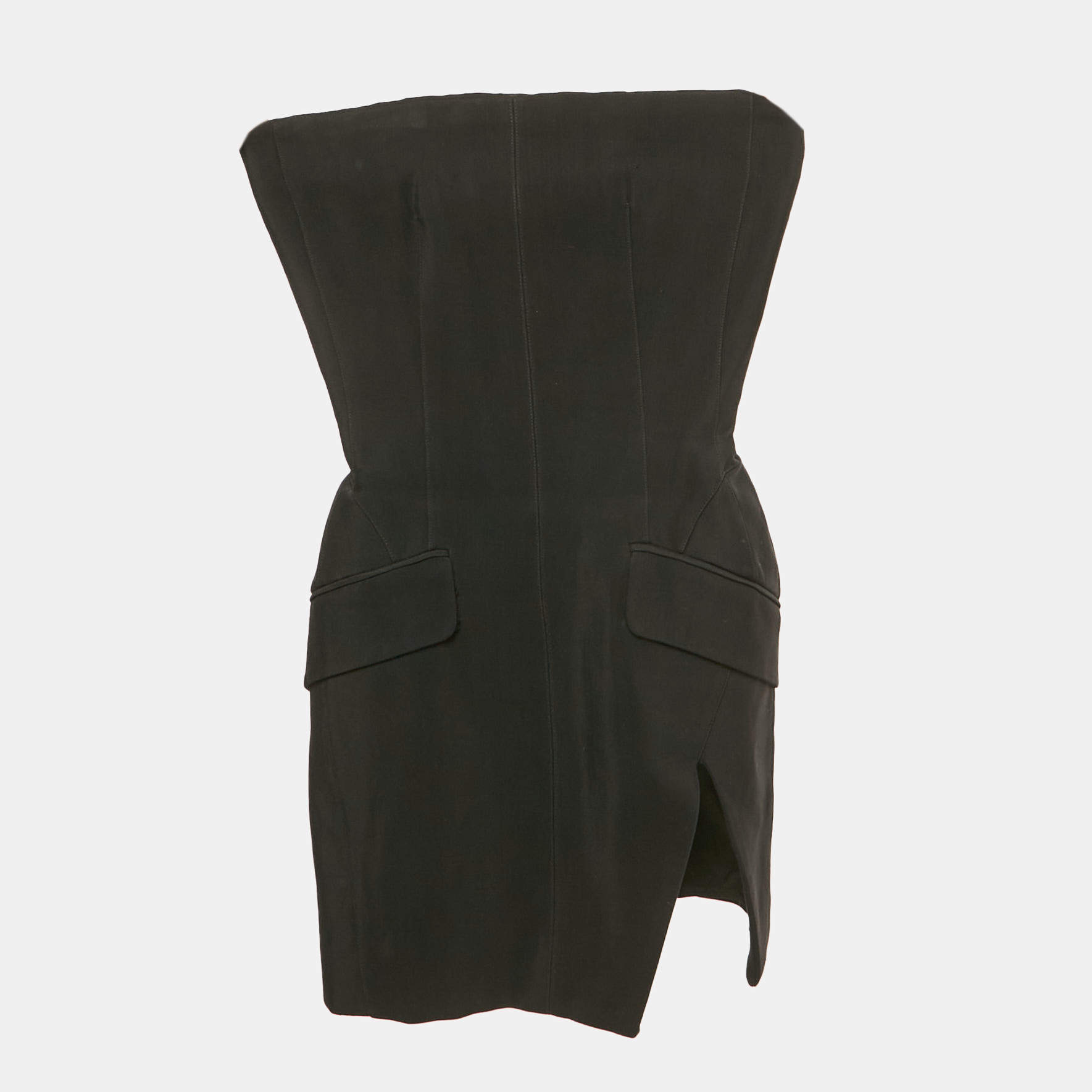 Pre Owned MUGLER Black Gabardine Strapless Mini Dress S
