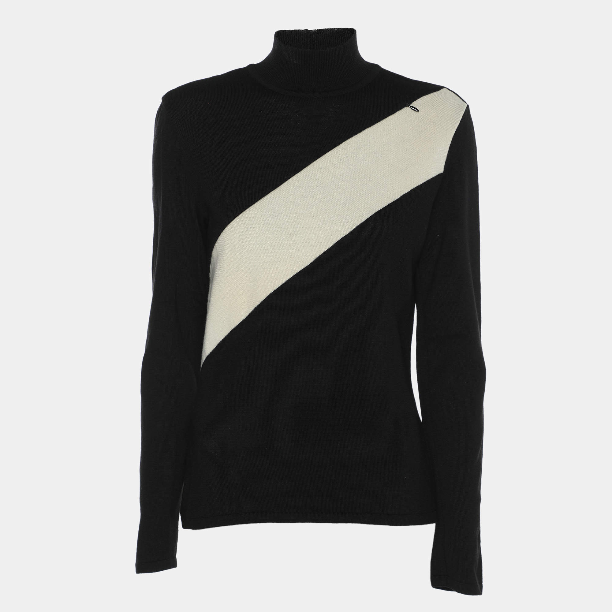 MUGLER Black/Cream Wool Knit Full Sleeve Sweater M