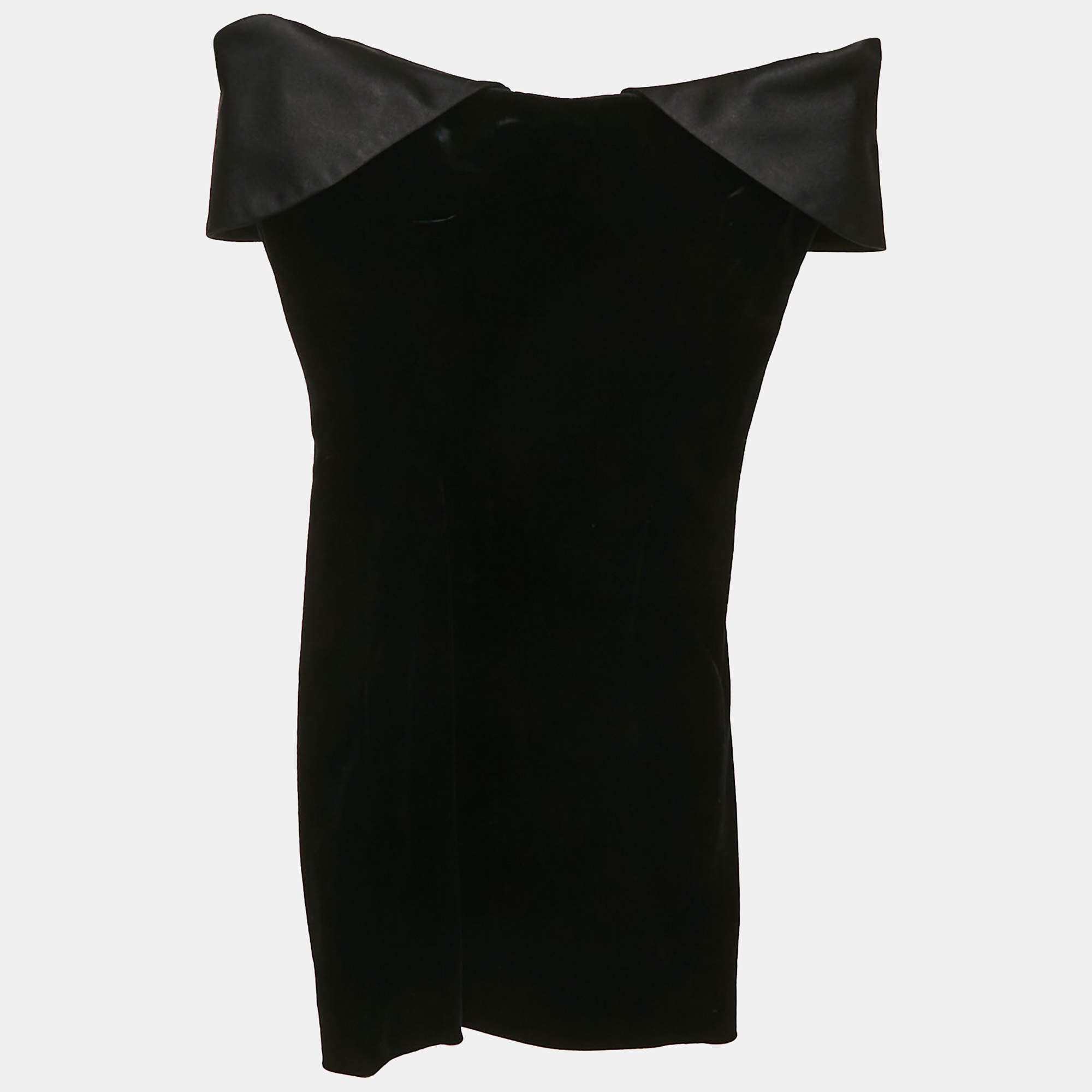 Pre Owned Mugler Black Velvet & Satin Strapless Mini Dress XXS