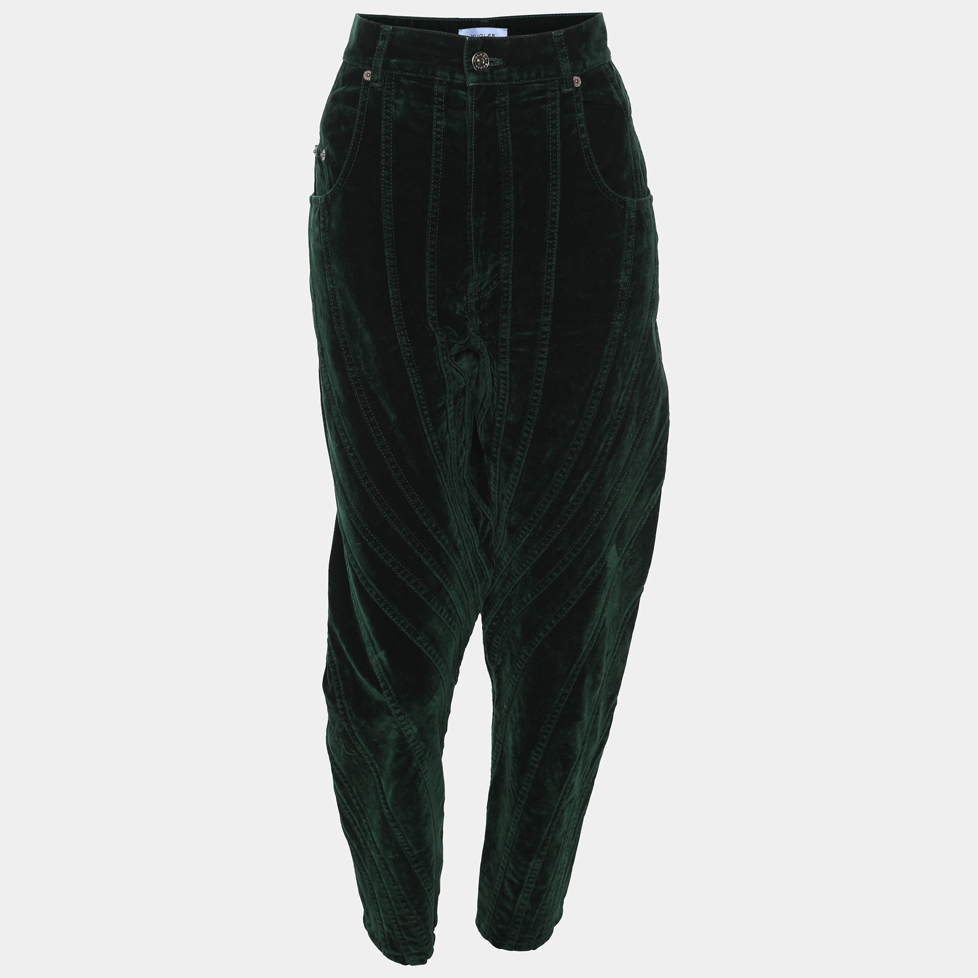 Pre Owned Mugler Green Velvet Pants M