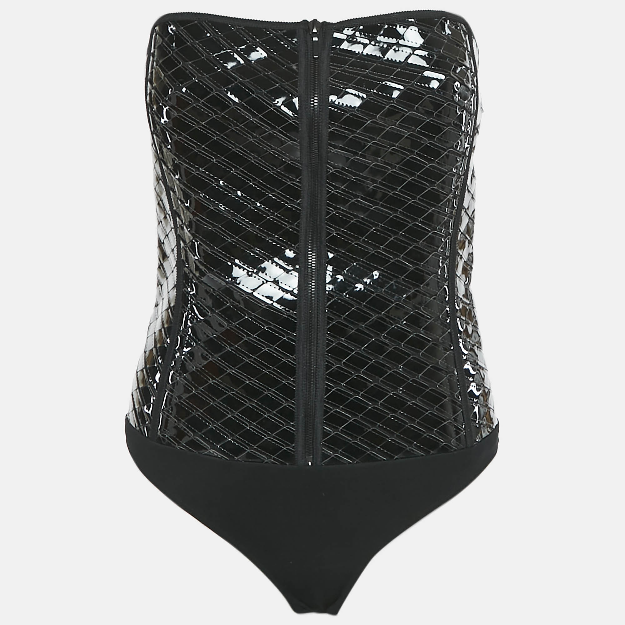 Pre Owned Mugler Black Nylon and Jersey Strapless Bodysuit M