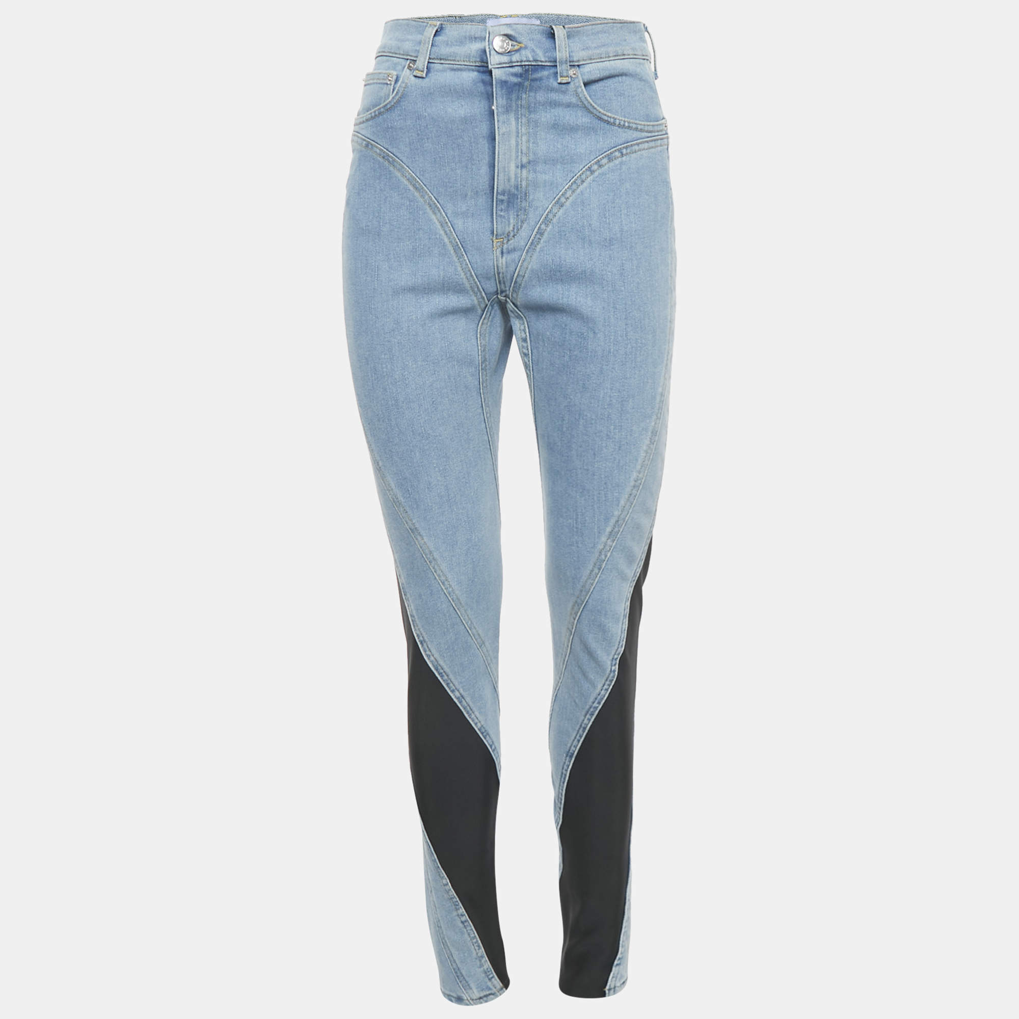 Pre Owned MUGLER X H&M Blue & Black Panel Denim Spiral Skinny Jeans M Waist 27"