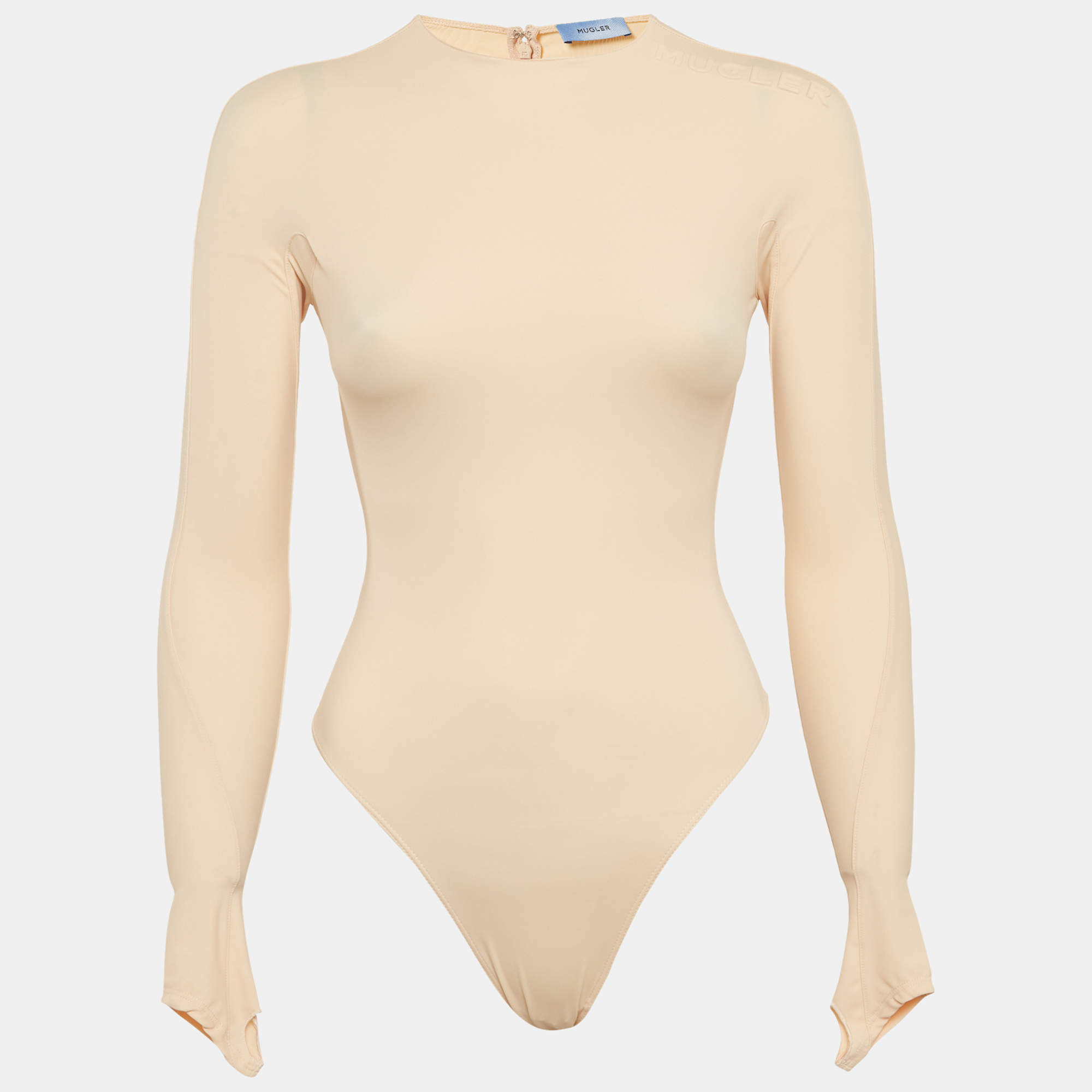 مملوكة مسبقًا بودي سوت موغلر جيرسي بيج بأكمام طويلة مع ثقوب للأصابع مقاس صغير (سمول)