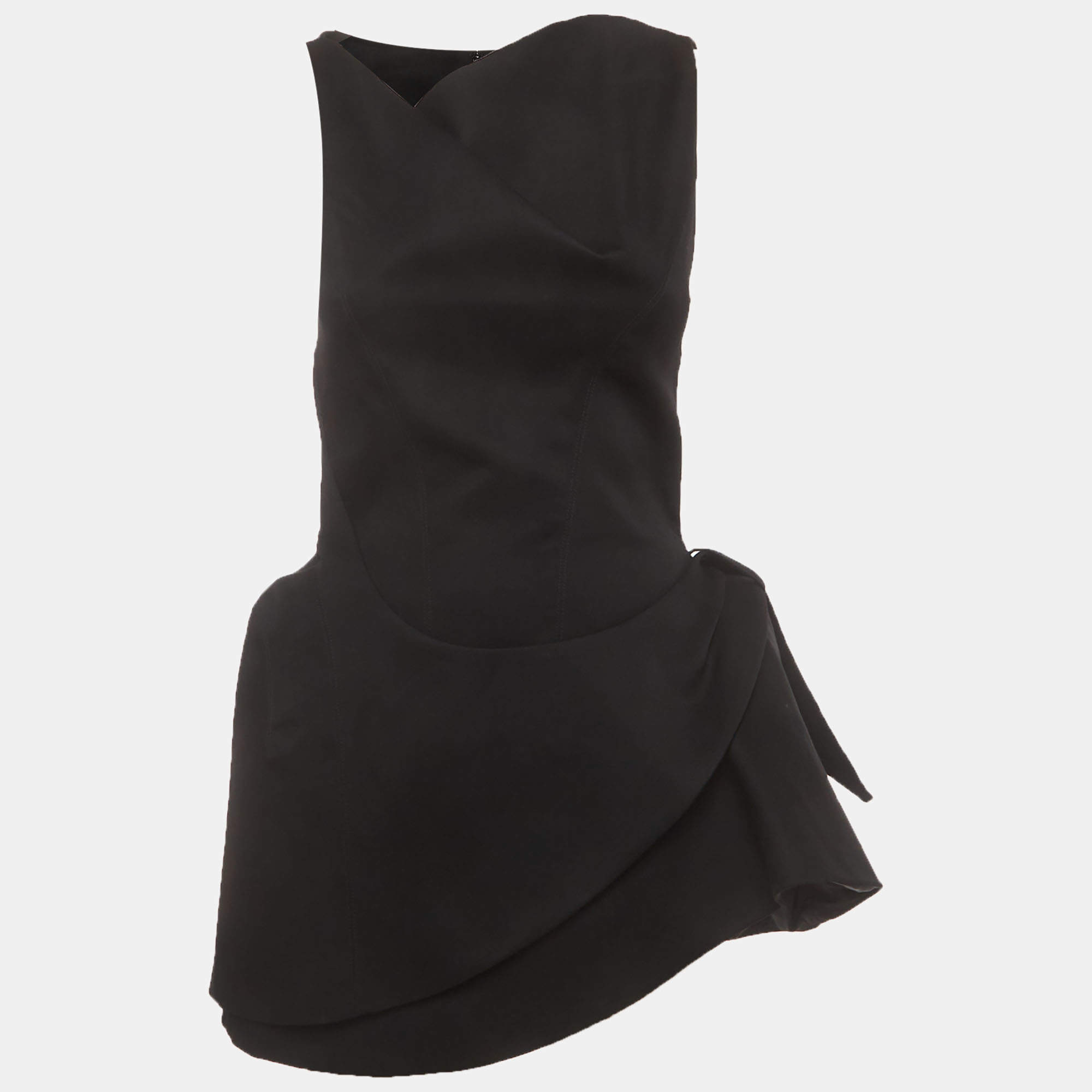 Pre Owned Mugler x H&M Black Gabardine Asymmetric Padded Mini Dress S