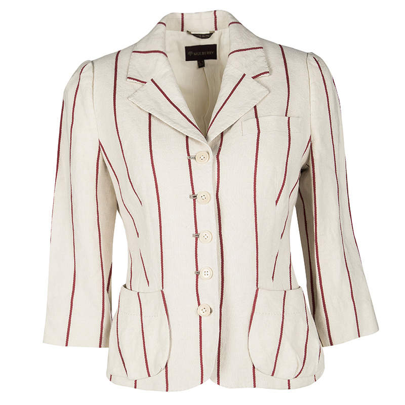 Mulberry Cream and Red Striped Linen Blazer M