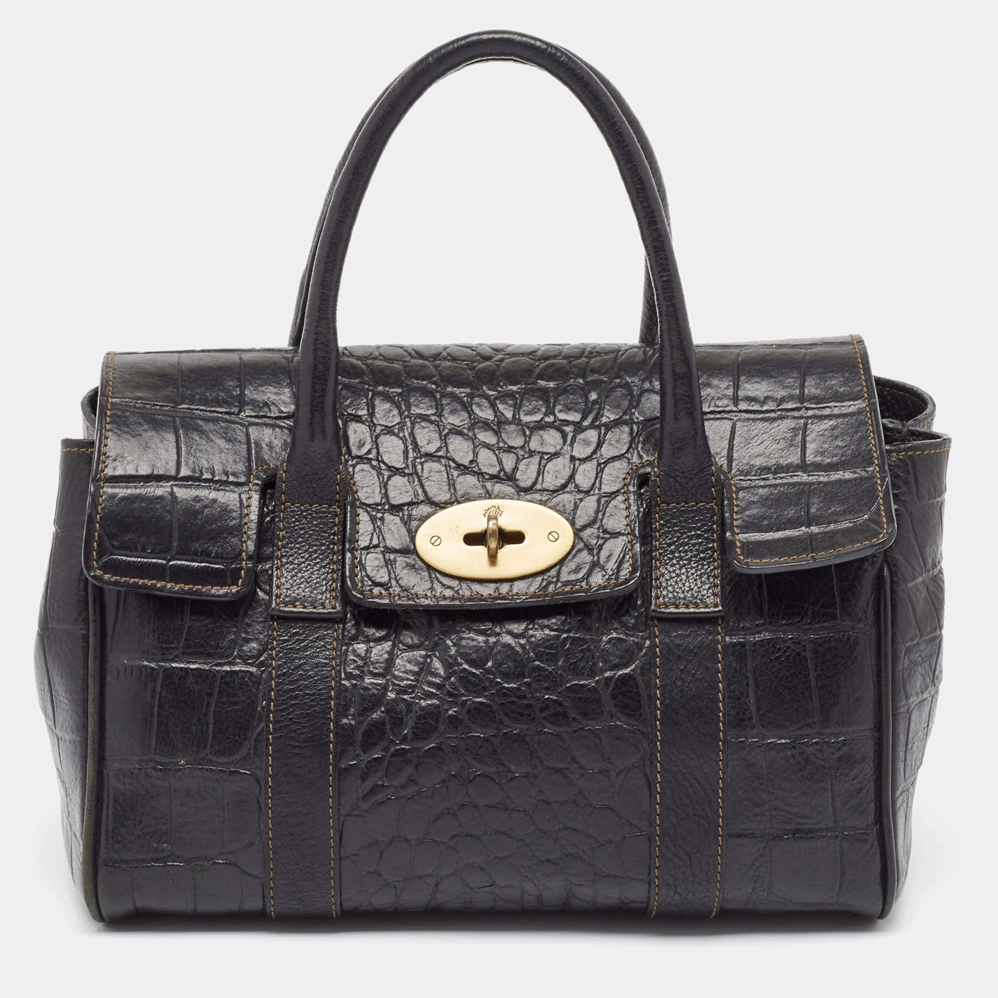 Mulberry Black Croc Embossed Leather Small Bayswater Satchel Mulberry TLC