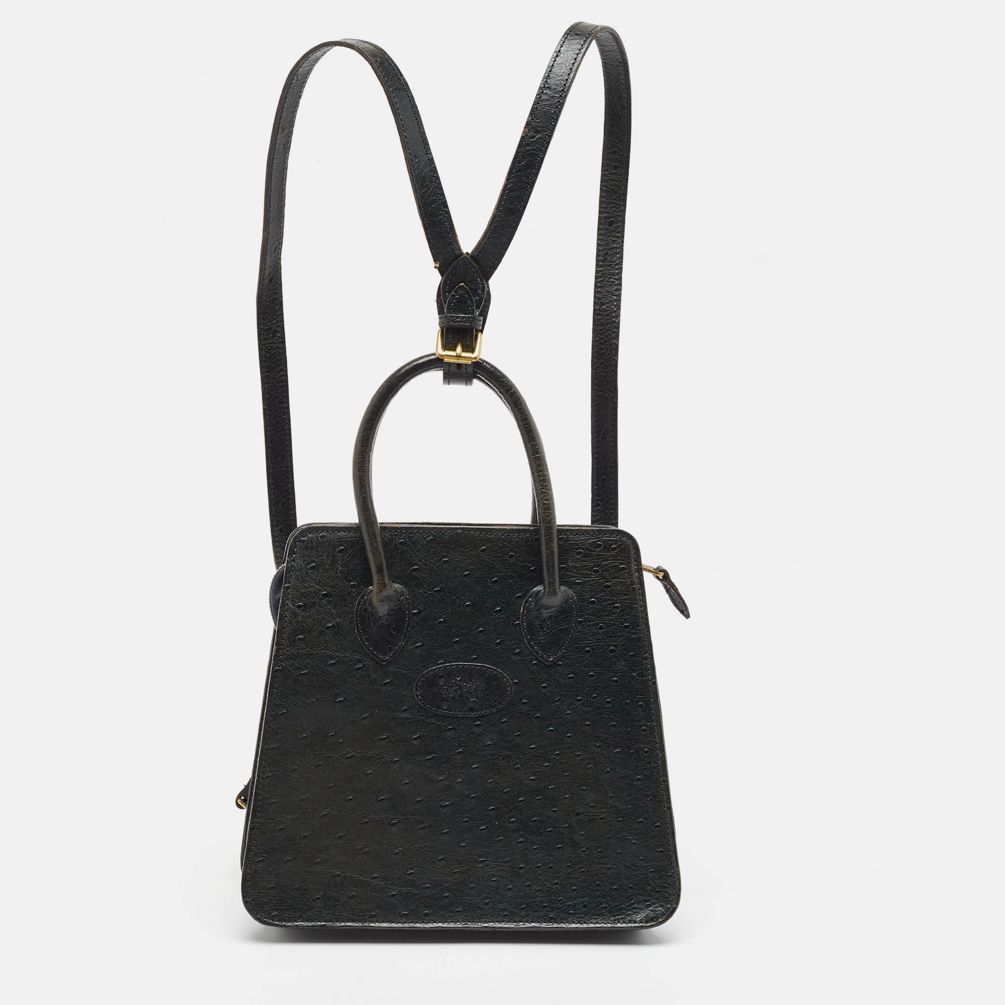 Mulberry Dark Green Ostrich Embossed Leather Convertible Tote