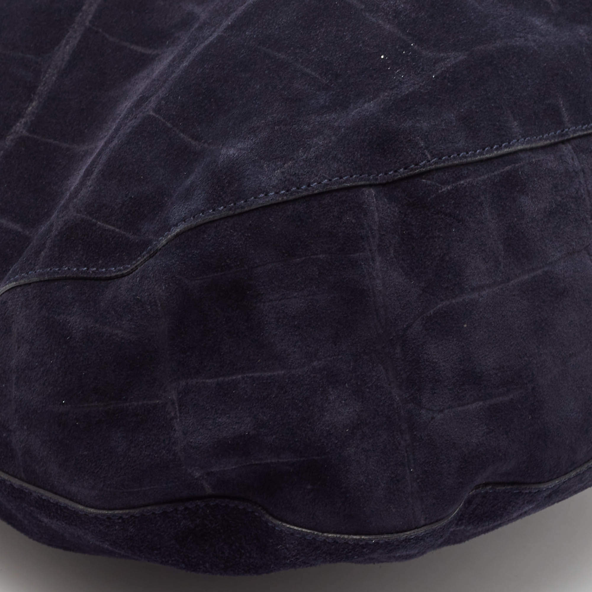 Pre Owned Mulberry Navy Blue Leather and Croc Embossed Suede Daria Hobo