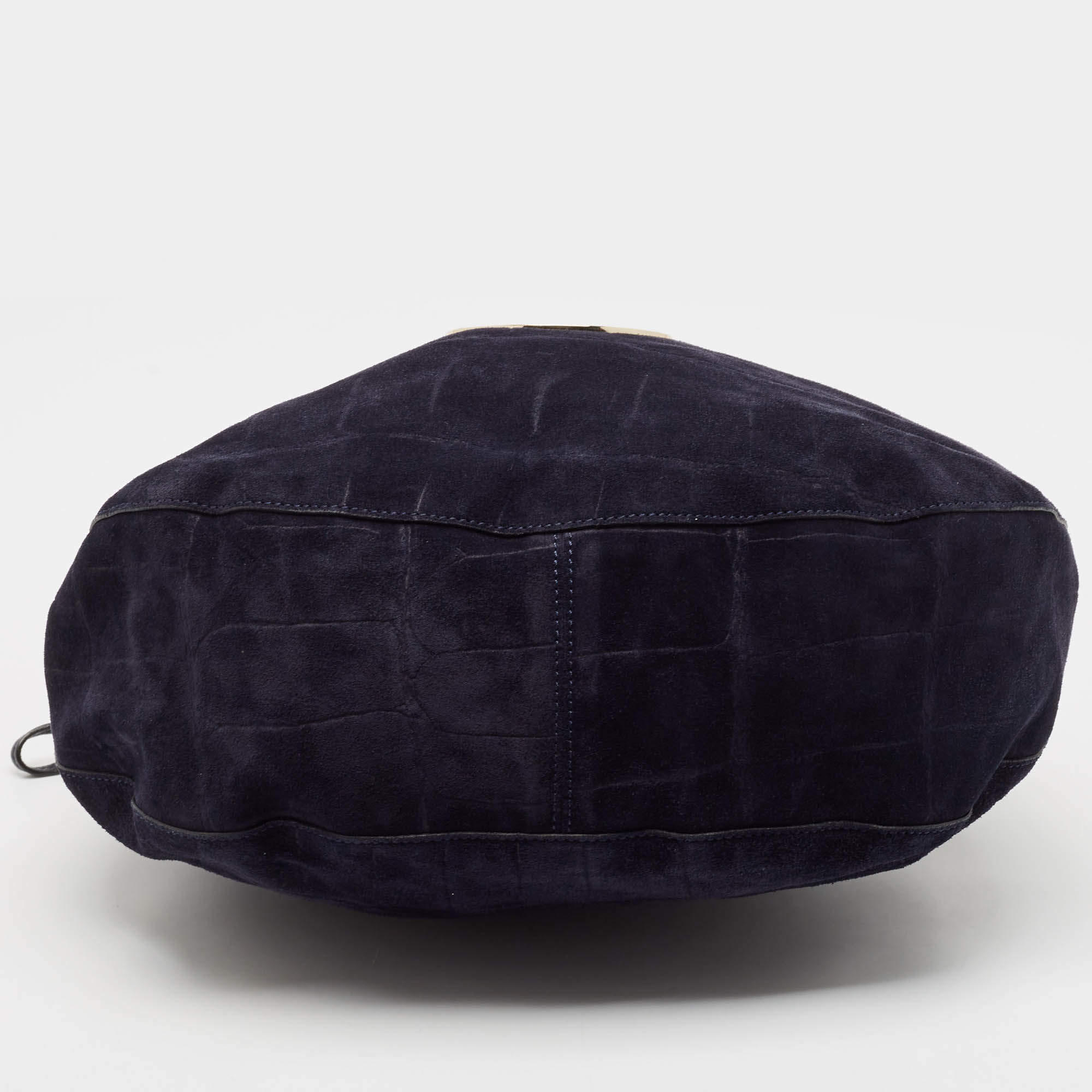 Pre Owned Mulberry Navy Blue Leather and Croc Embossed Suede Daria Hobo