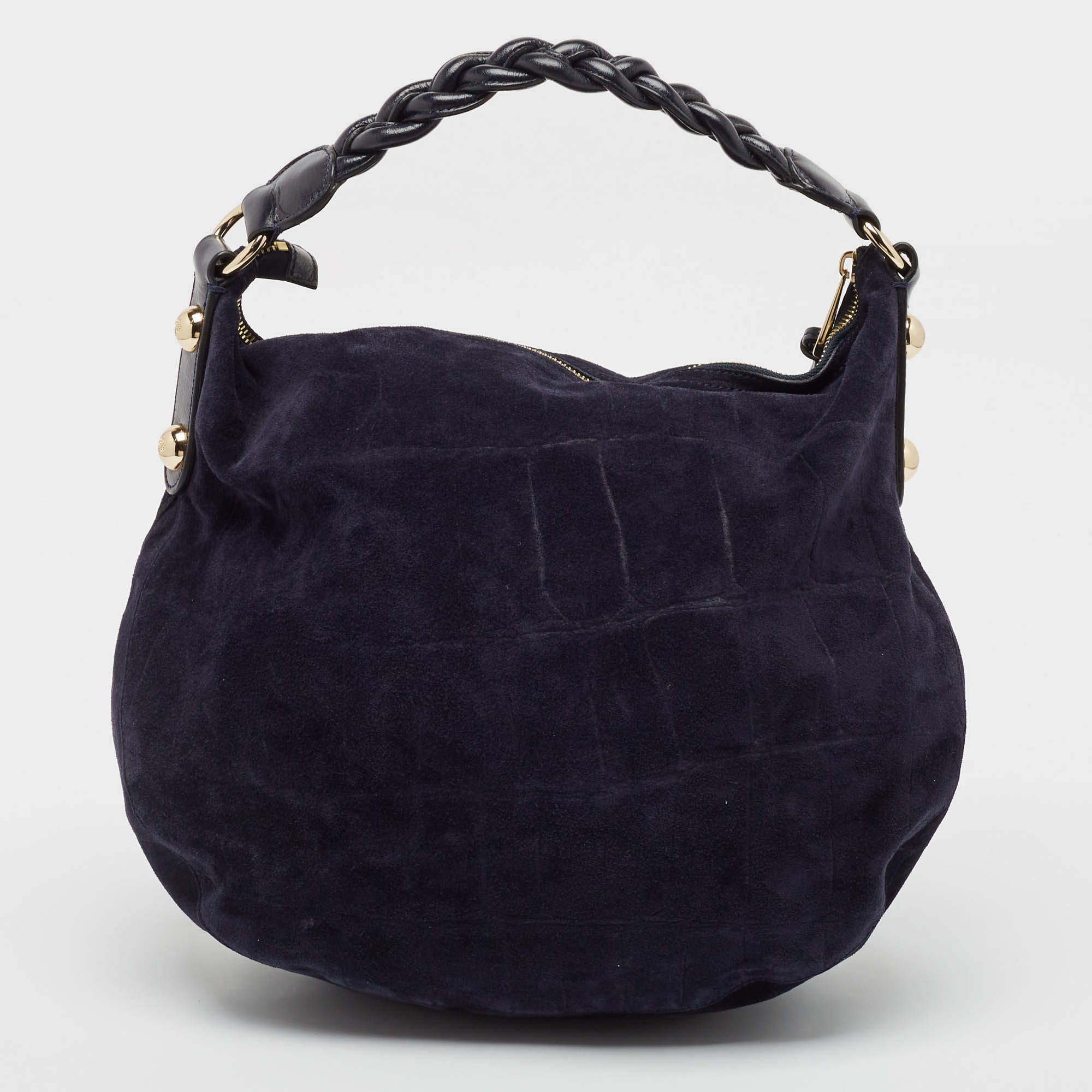 Pre Owned Mulberry Navy Blue Leather and Croc Embossed Suede Daria Hobo