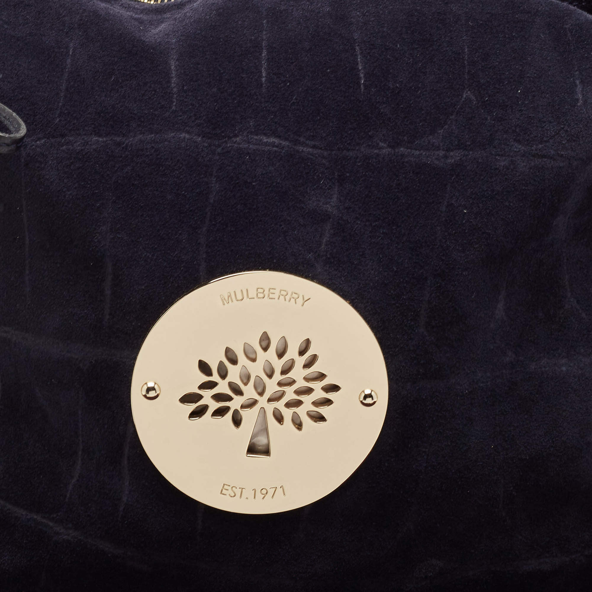Pre Owned Mulberry Navy Blue Leather and Croc Embossed Suede Daria Hobo
