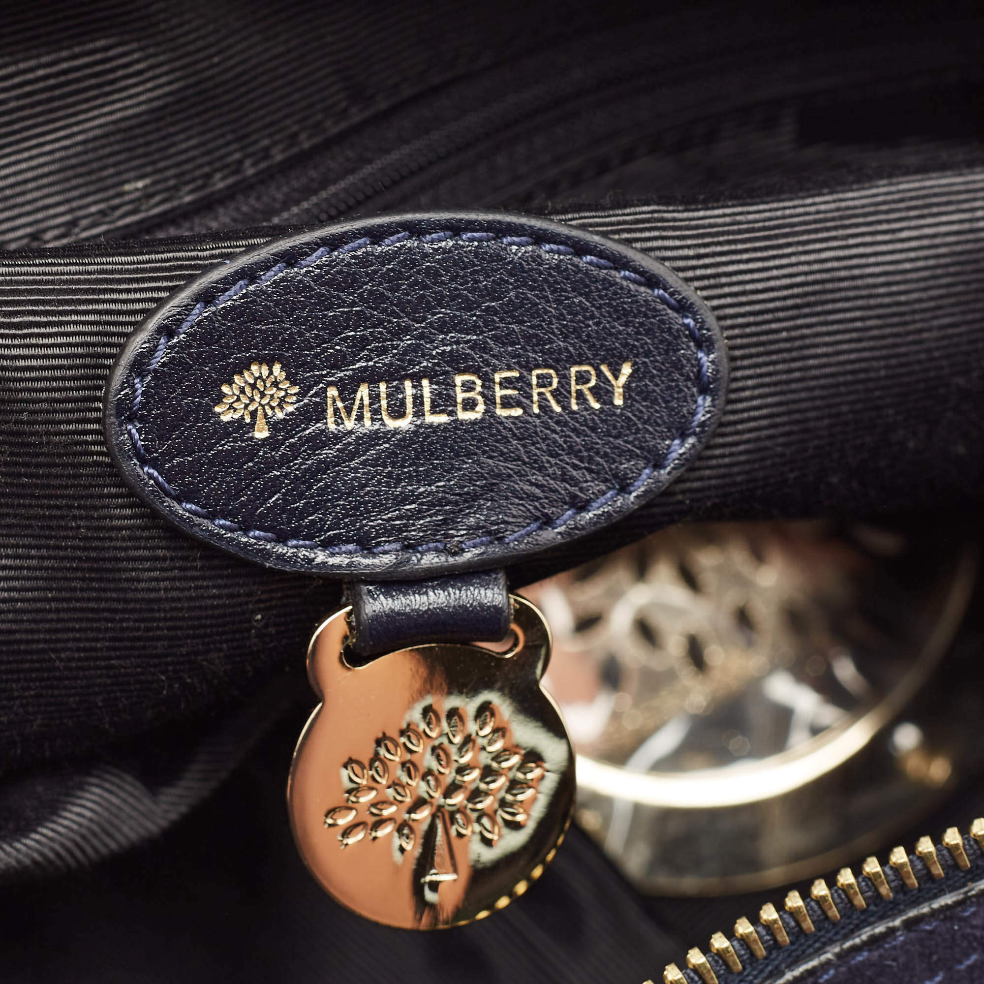 Pre Owned Mulberry Navy Blue Leather and Croc Embossed Suede Daria Hobo