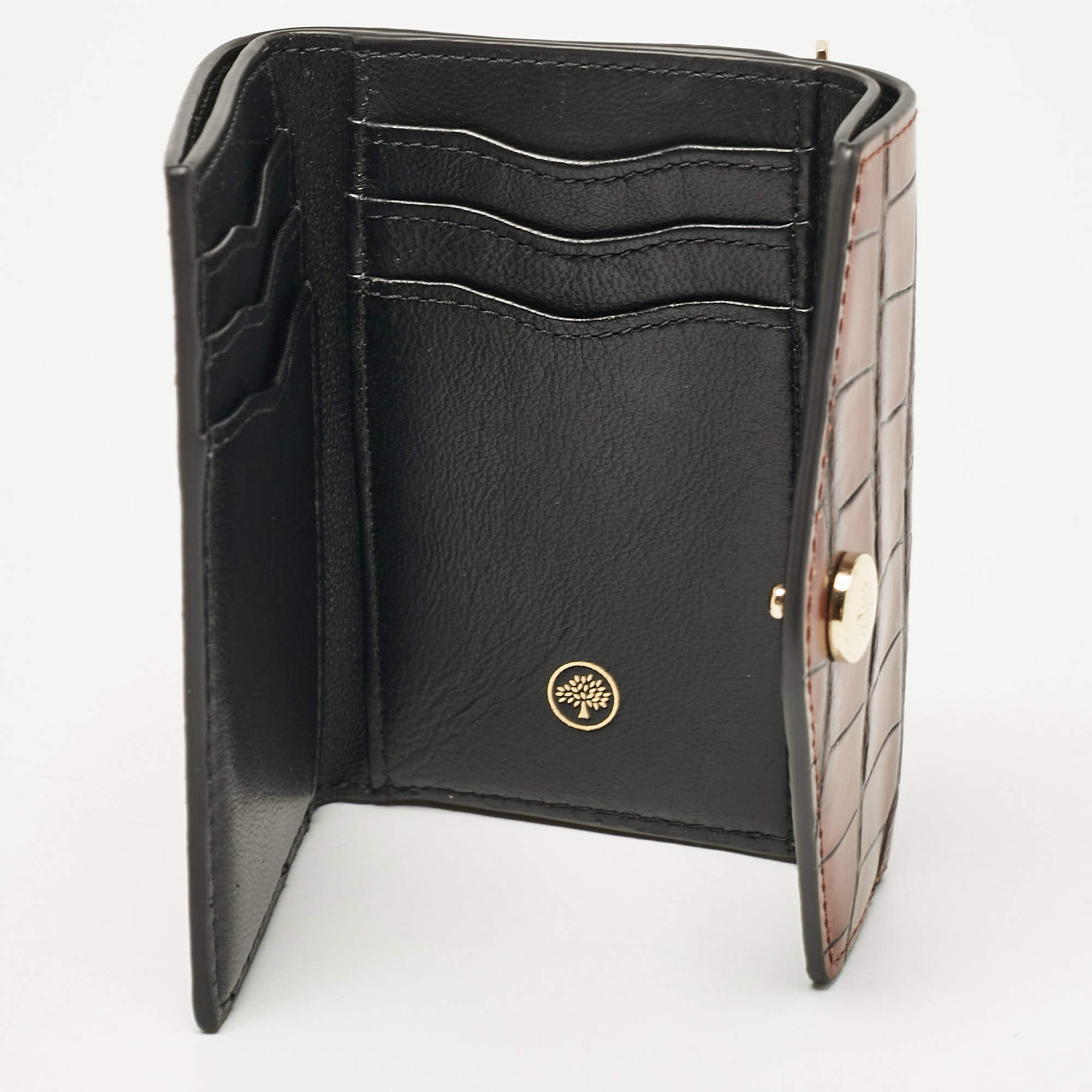 Pre Owned Mulberry Brown Croc Embossed Leather Trifold Wallet
