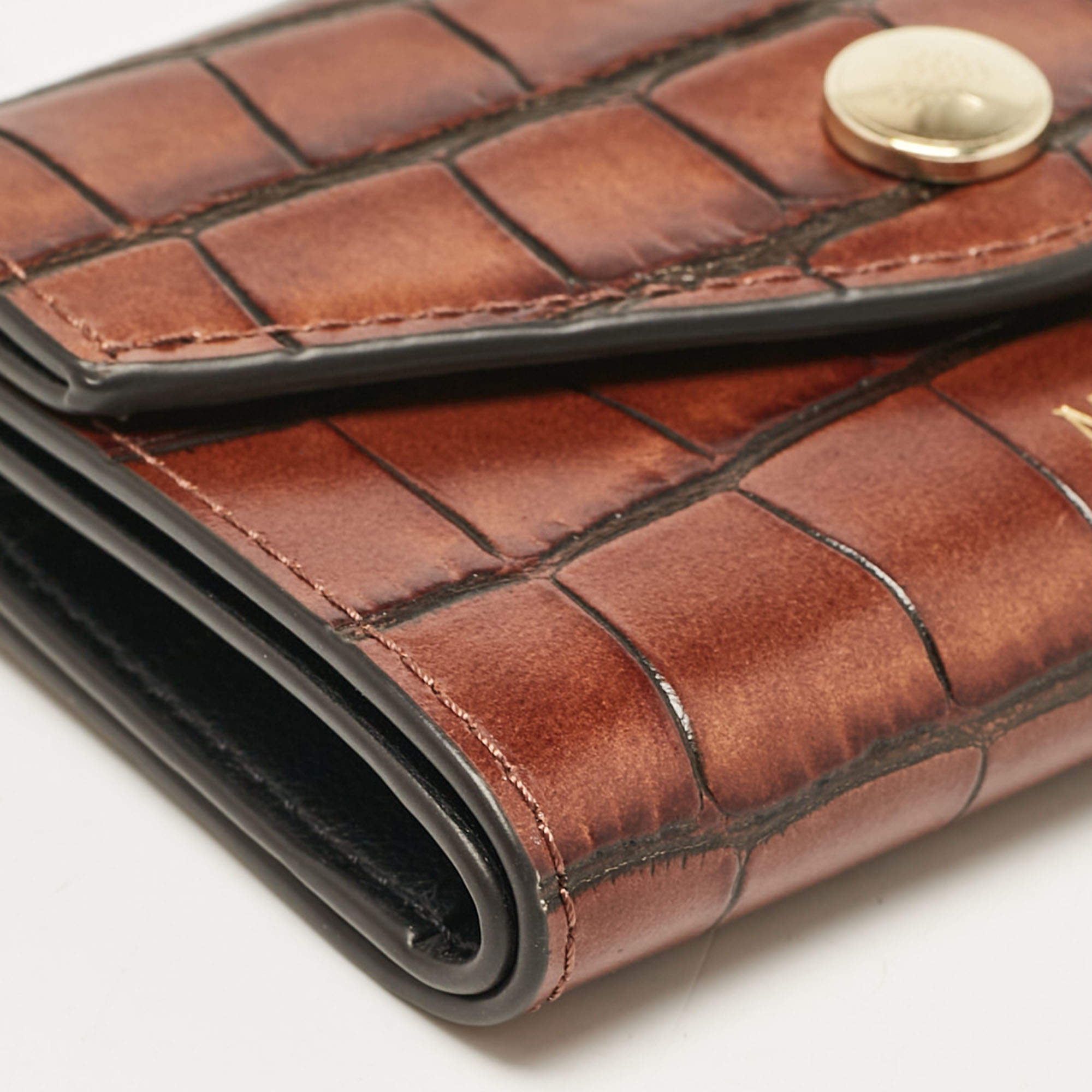 Pre Owned Mulberry Brown Croc Embossed Leather Trifold Wallet