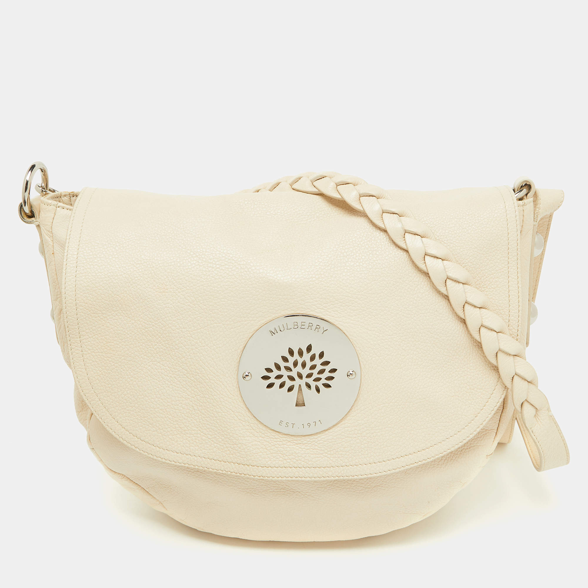 Mulberry Off White Leather Daria Logo Flap Shoulder Bag