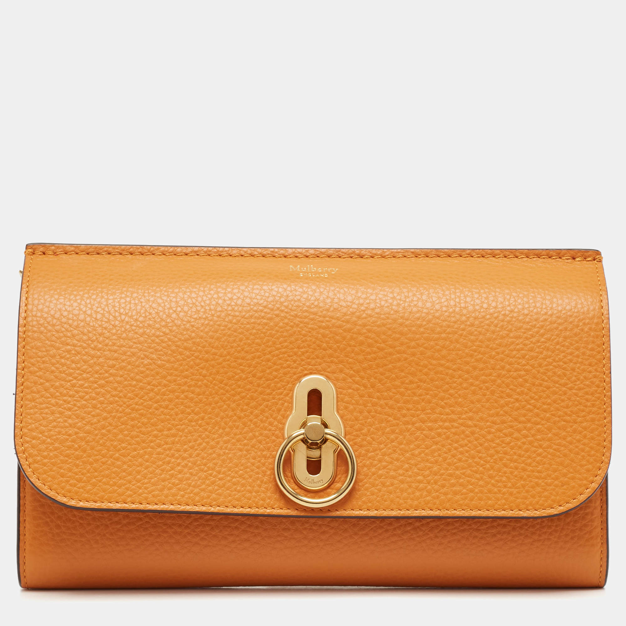 Pre Owned Mulberry Orange Leather Amberley Clutch