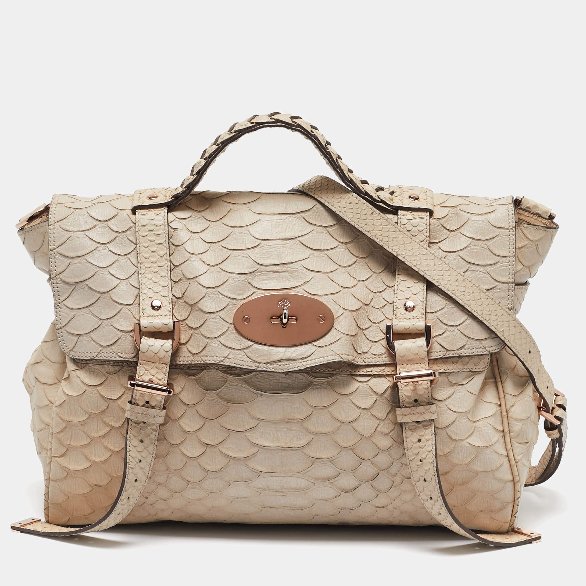 Mulberry Beige Python Embossed Leather Oversized Alexa Satchel