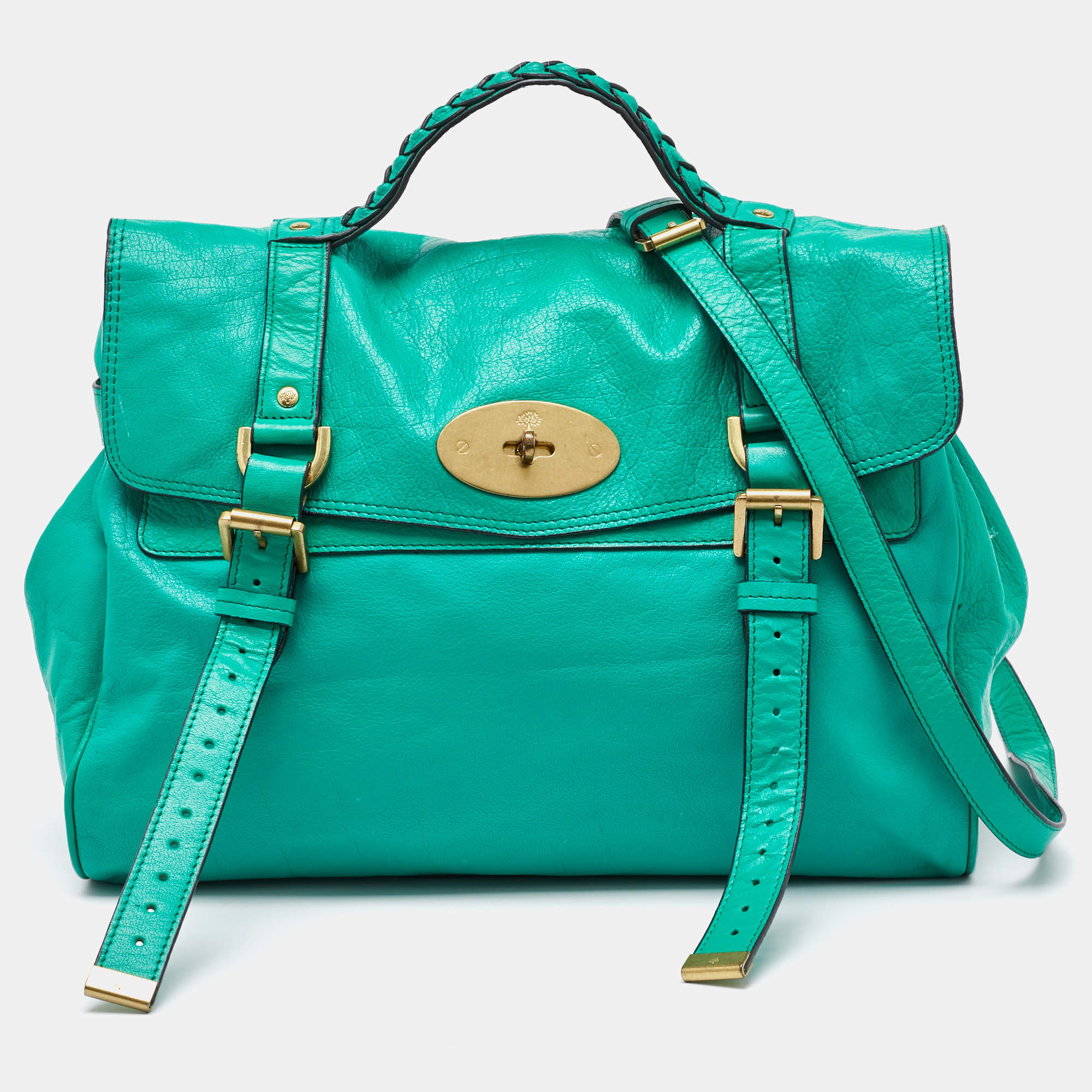 Mulberry Green Leather Alexa Flap Top Handle Bag