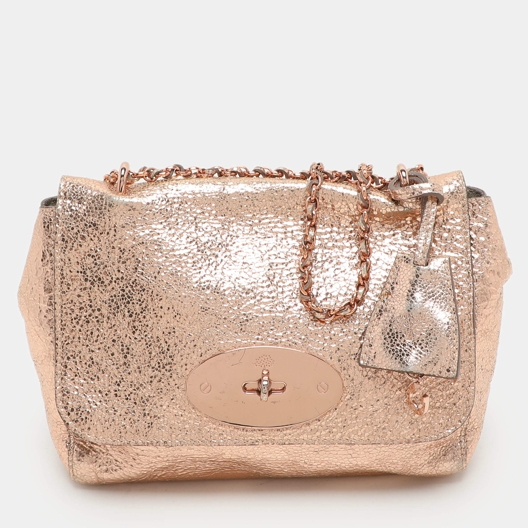 Mulberry Rose Gold Leather Small Lily Shoulder Bag