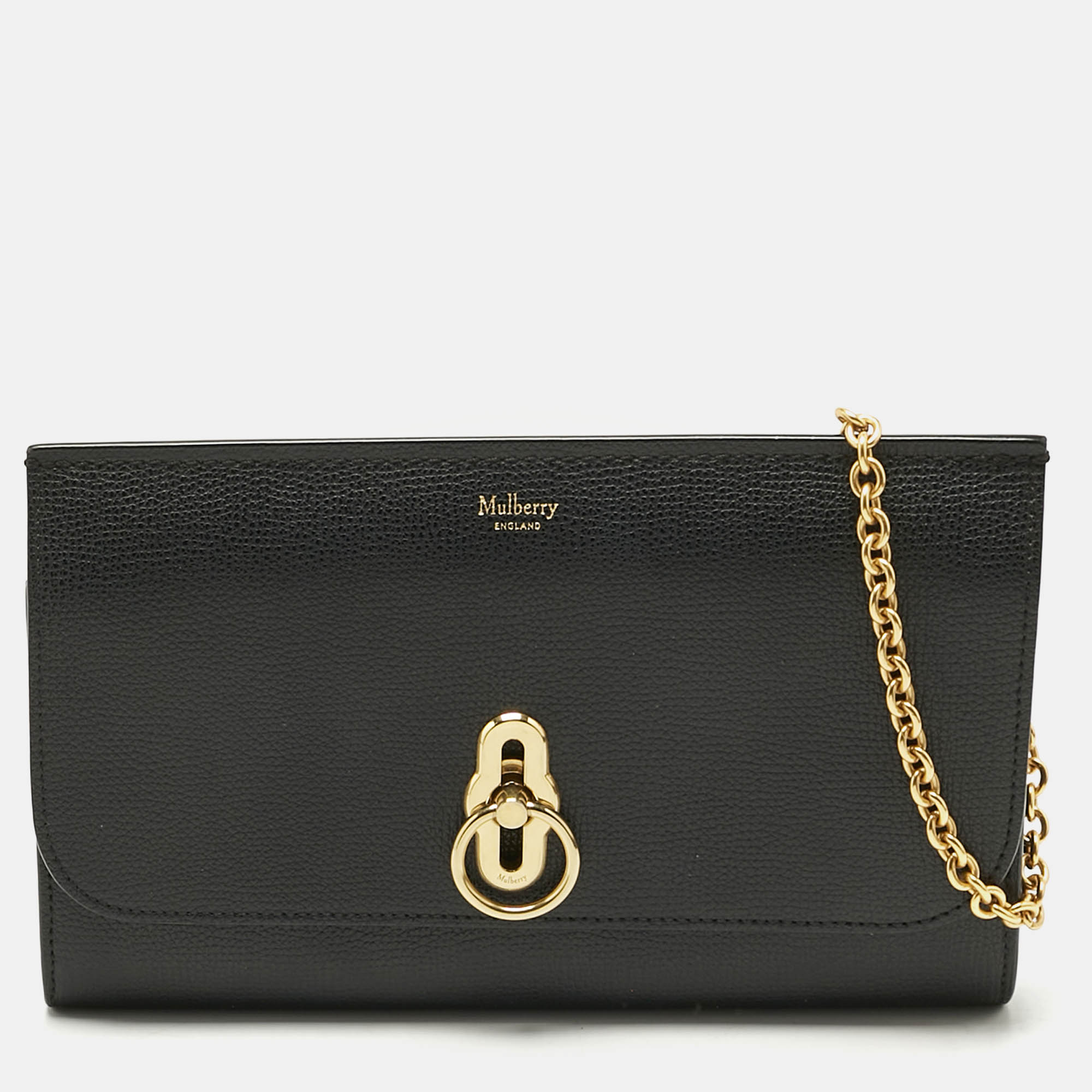 Mulberry Black Leather Amberley Chain Clutch