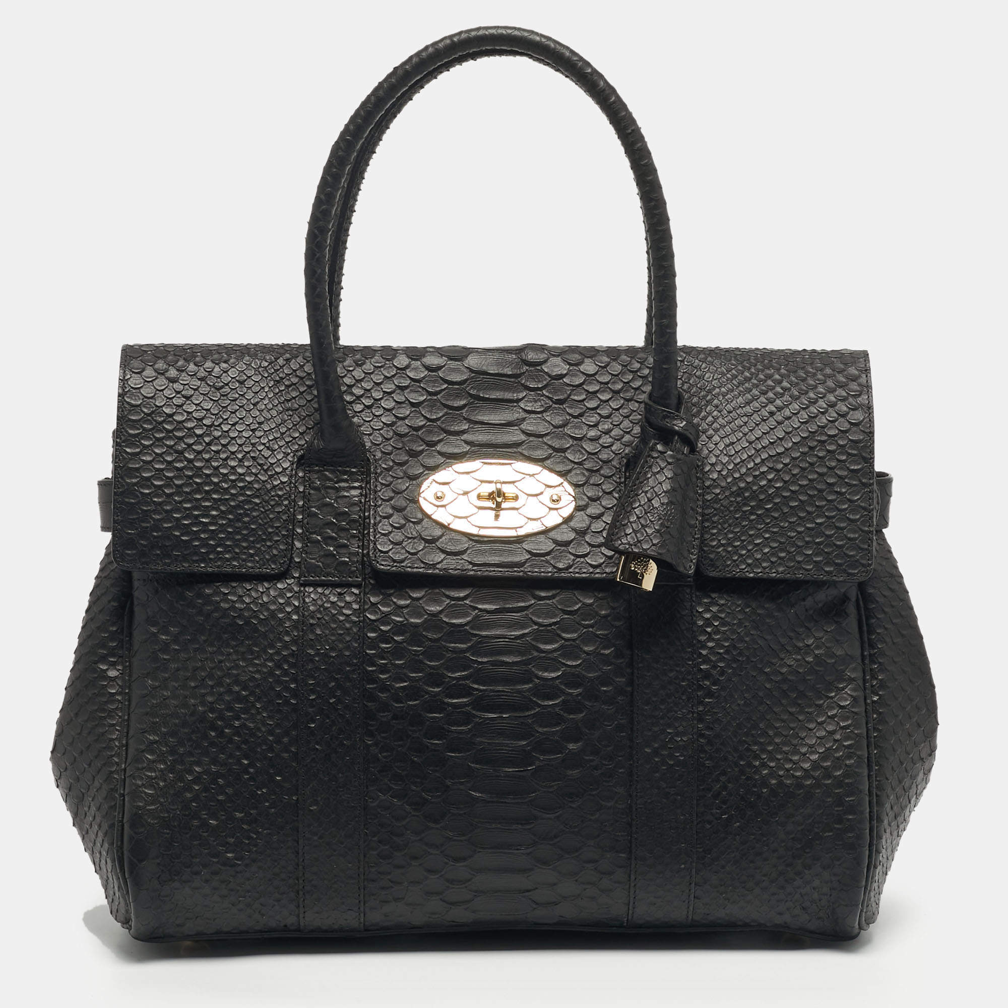 Pre Owned Mulberry Black Python Effect Leather Bayswater Satchel