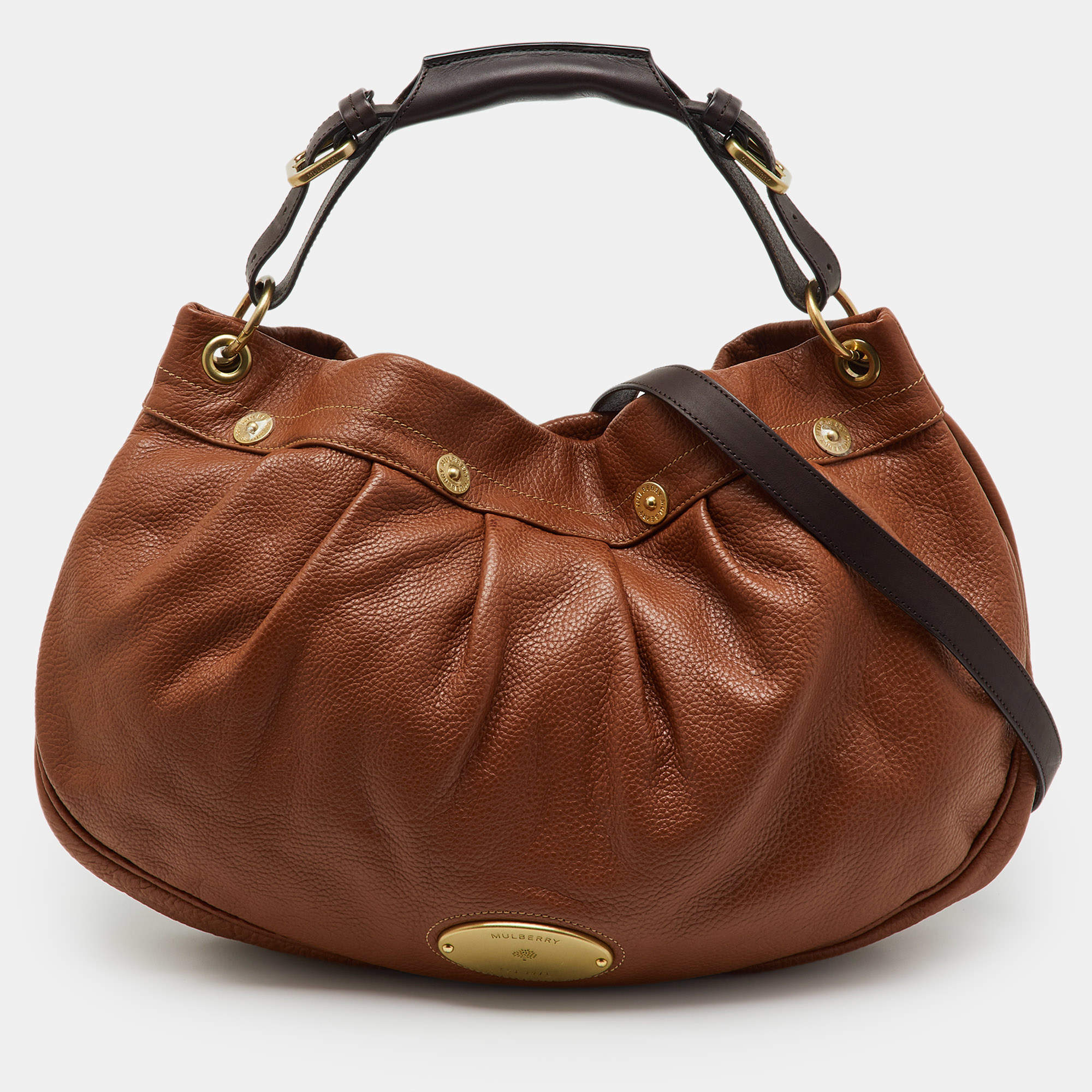 Pre Owned Mulberry Brown Pebbled Leather Mitzy East West Hobo