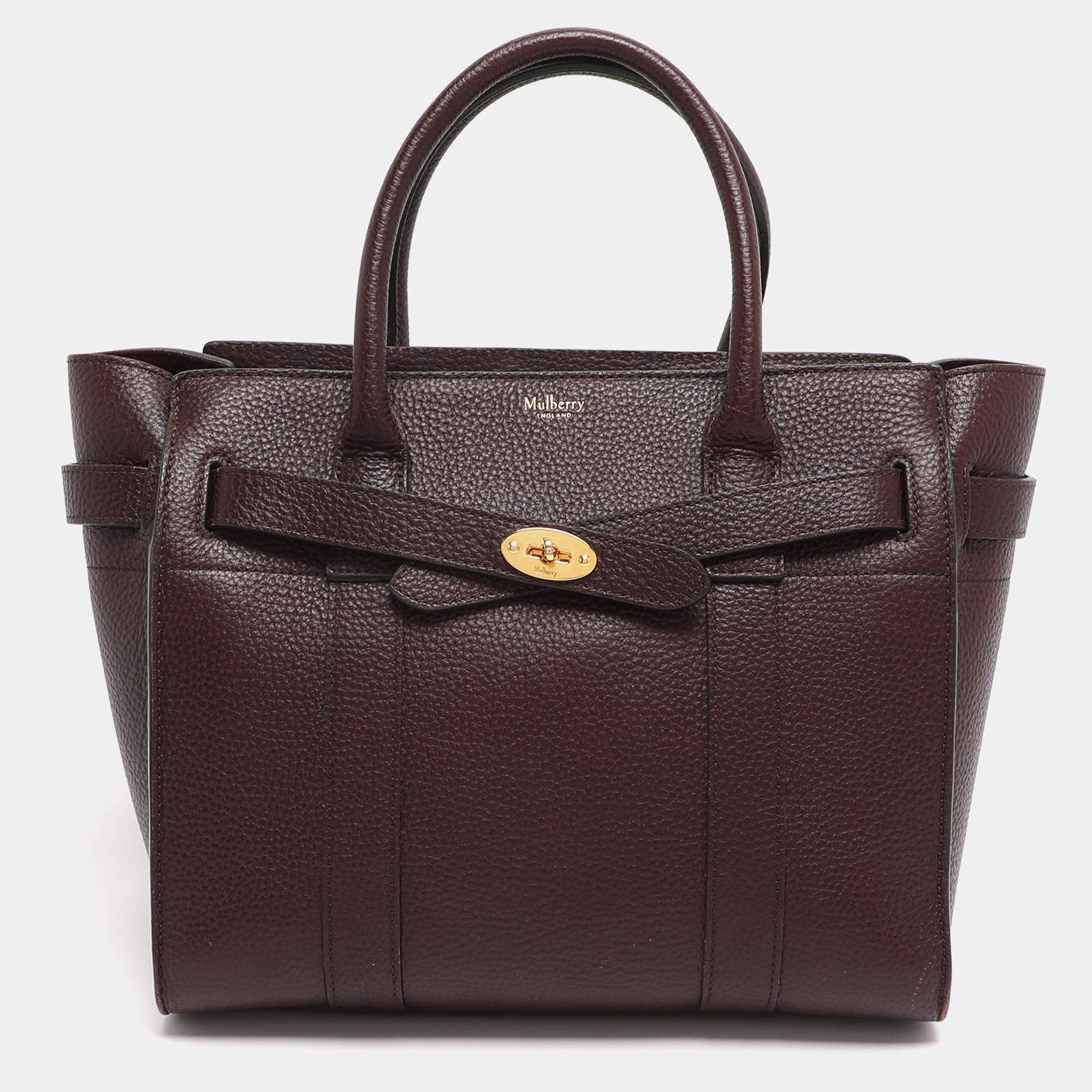 Pre Owned Mulberry Dark Burgundy Leather Small Zipped Bayswater Tote