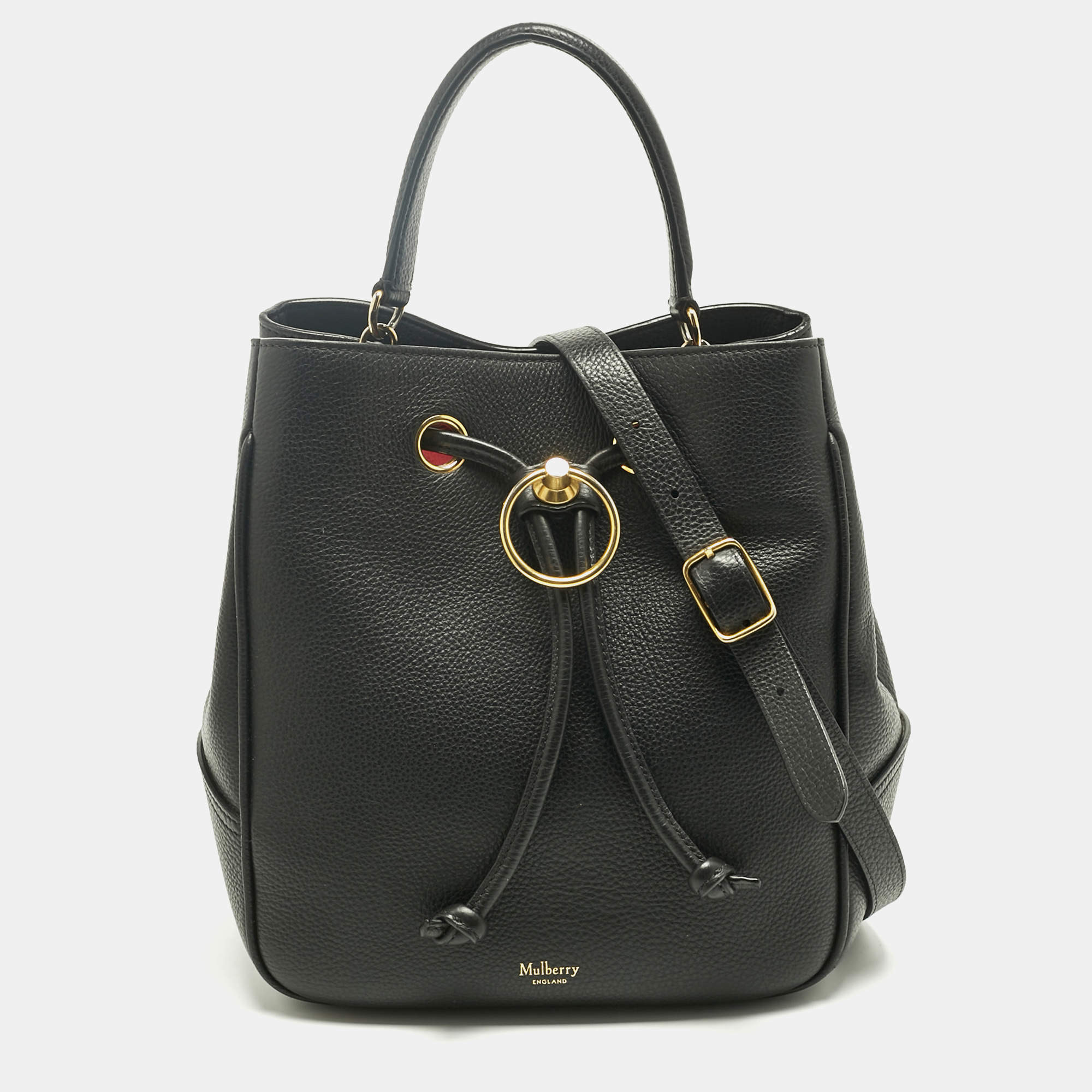 Pre Owned Mulberry Black Leather Hampstead Bucket Bag