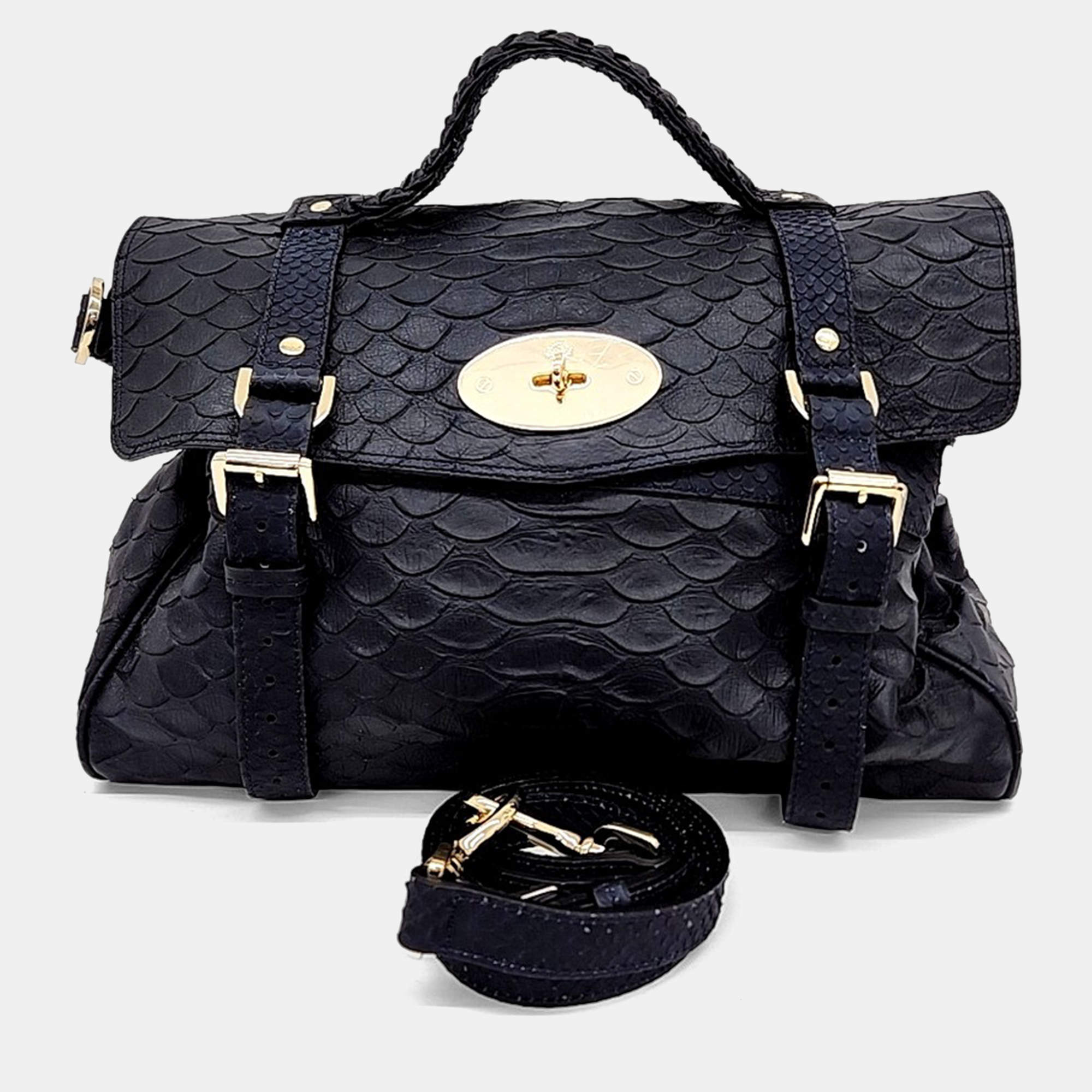 Pre Owned Mulberry Black Leather Alexa Bag Oversized