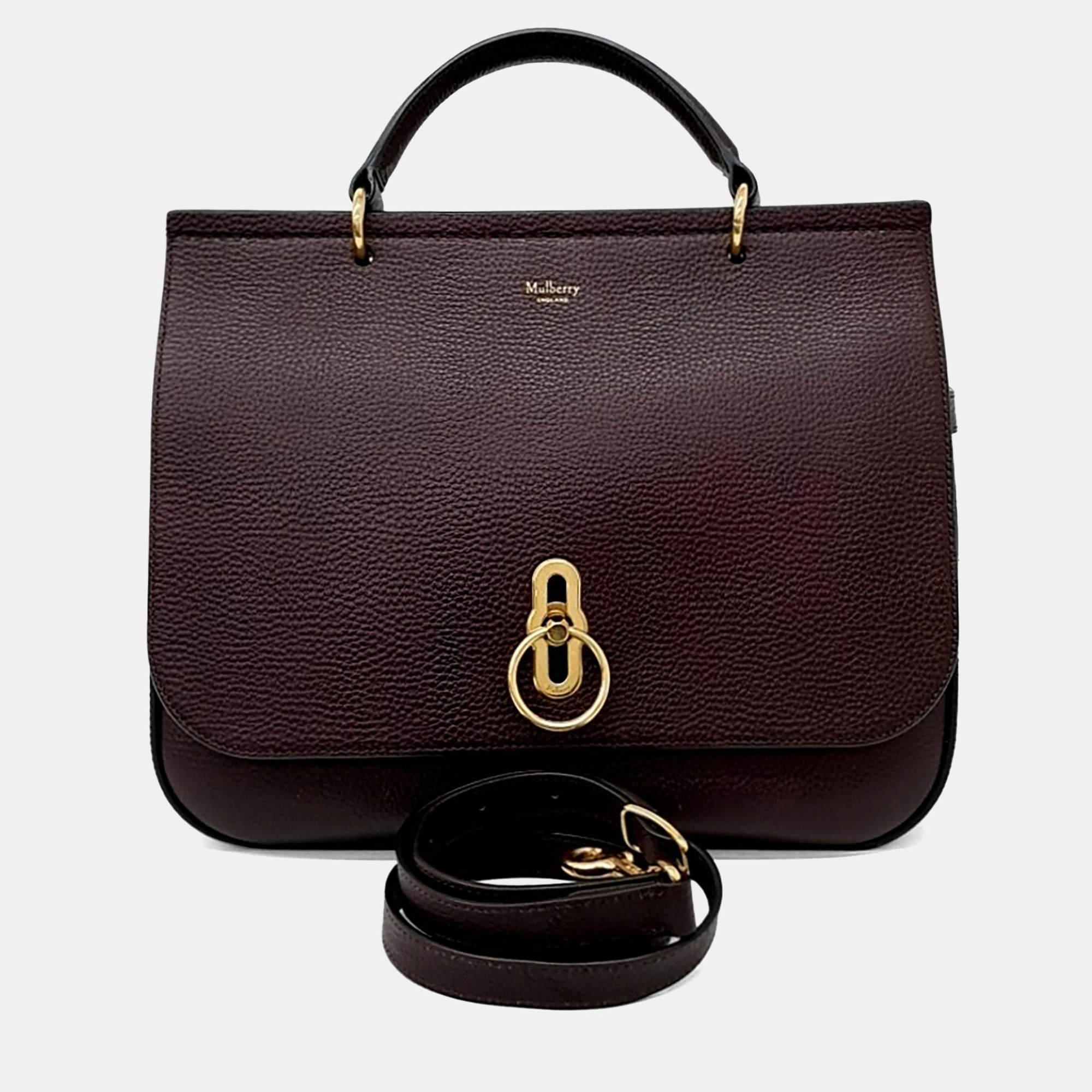 Pre Owned Mulberry Burgundy Leather Amberley Satchel Bag